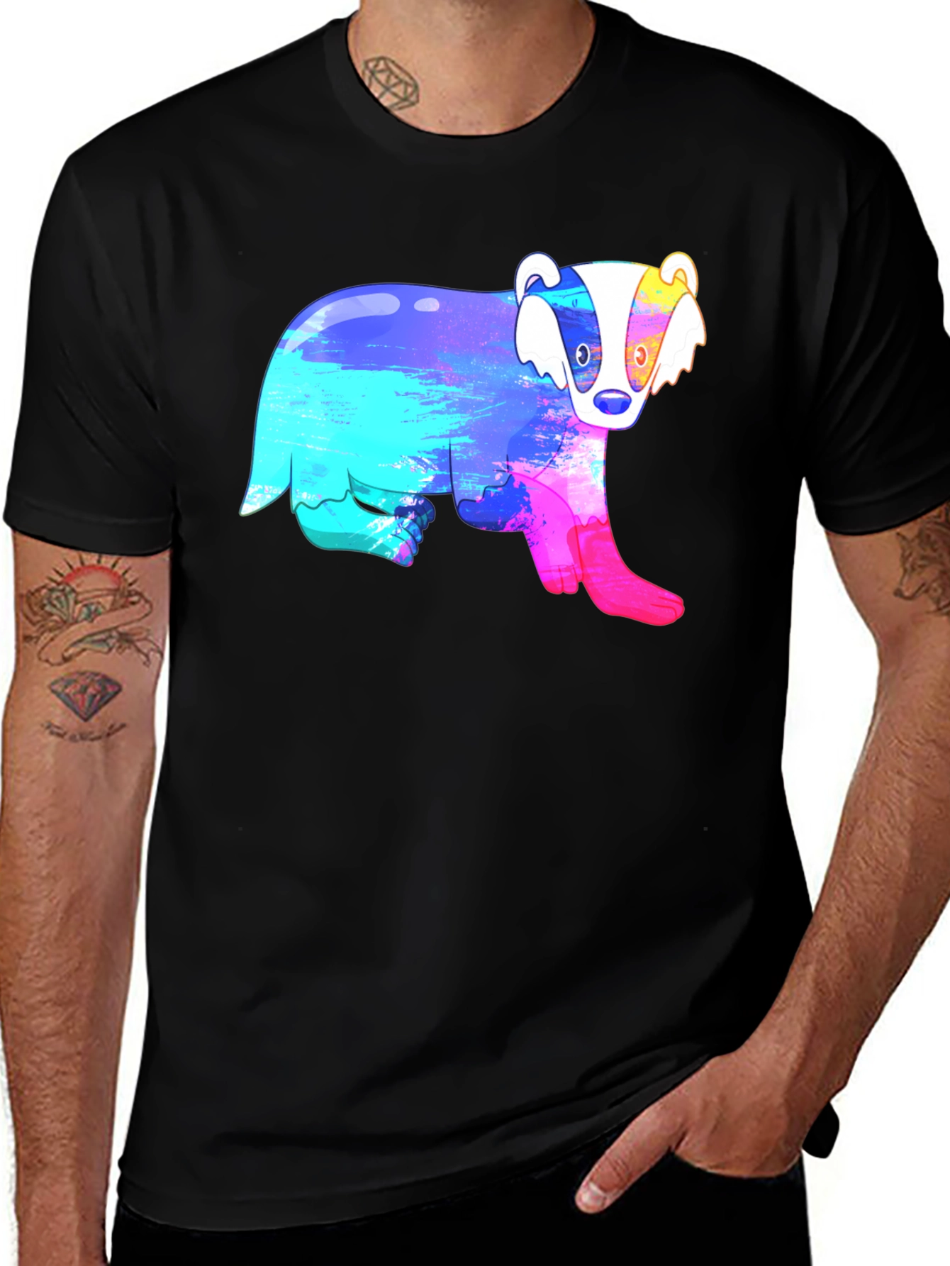 Badger Colorful Art Graphic T-Shirt