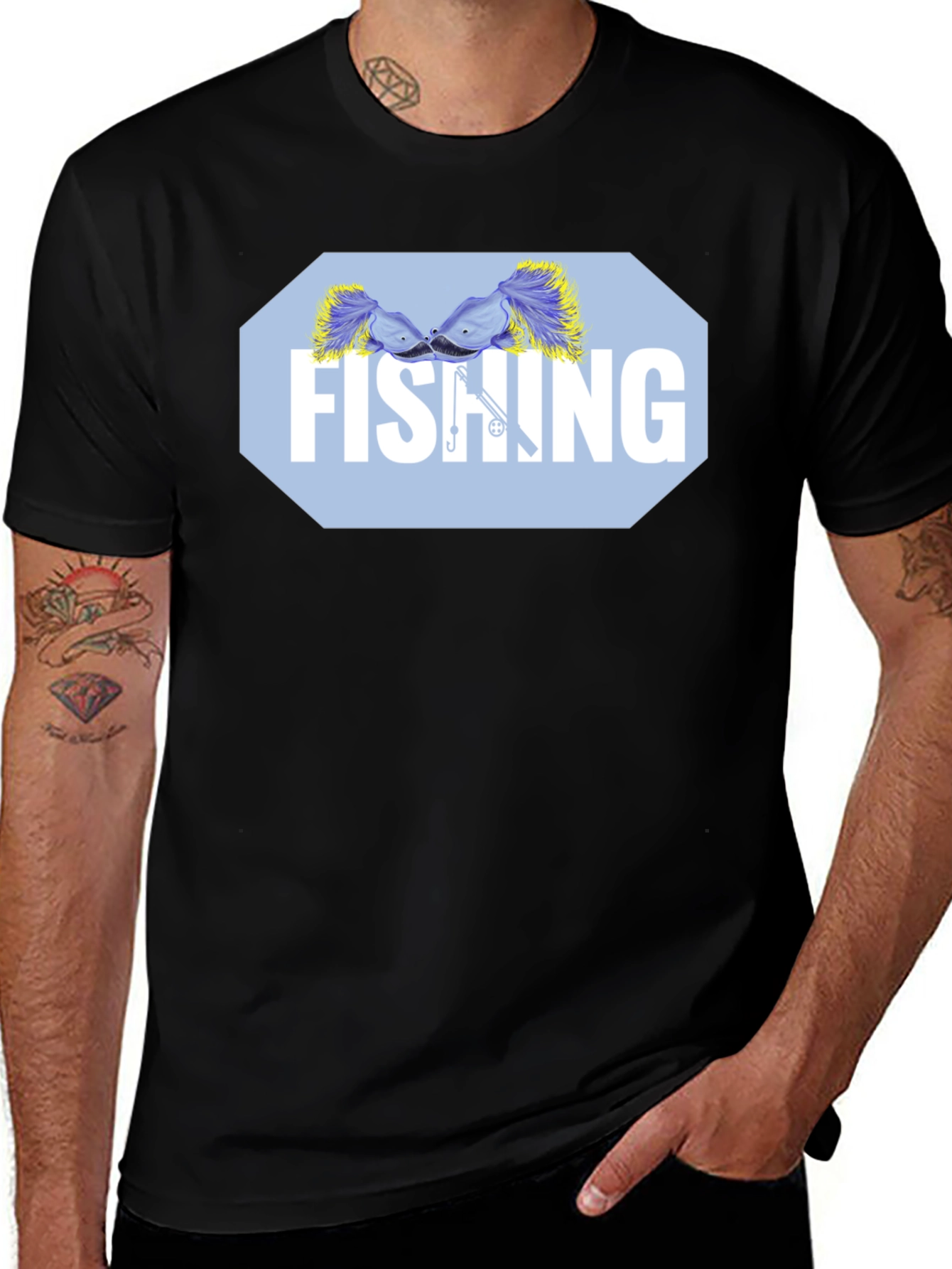 Variant 19 of Fishing Lure Graphic Tee - Black Cotton Blend Shirt