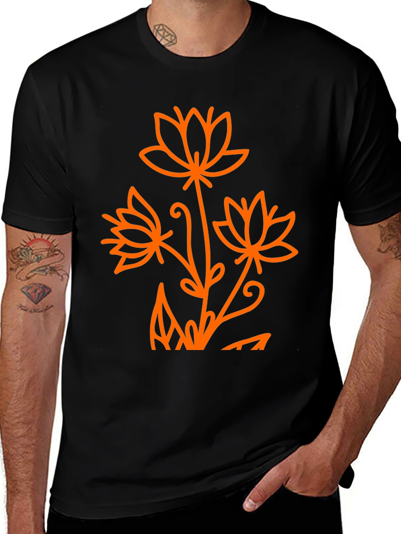 Variant 15 of Floral Print Black T-Shirt