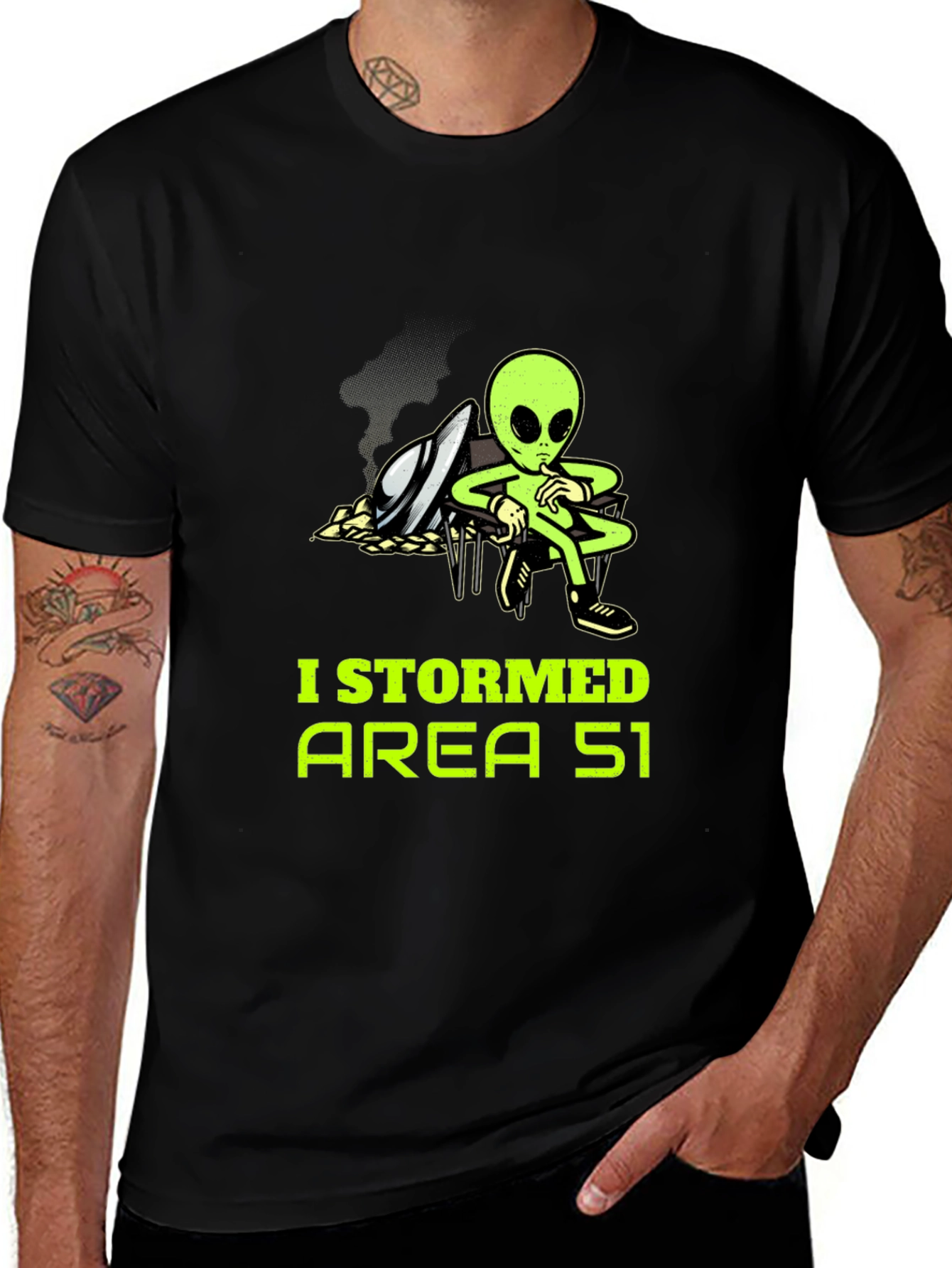 Variant 19 of Area 51 Alien T-Shirt - Black Cotton Graphic Tee