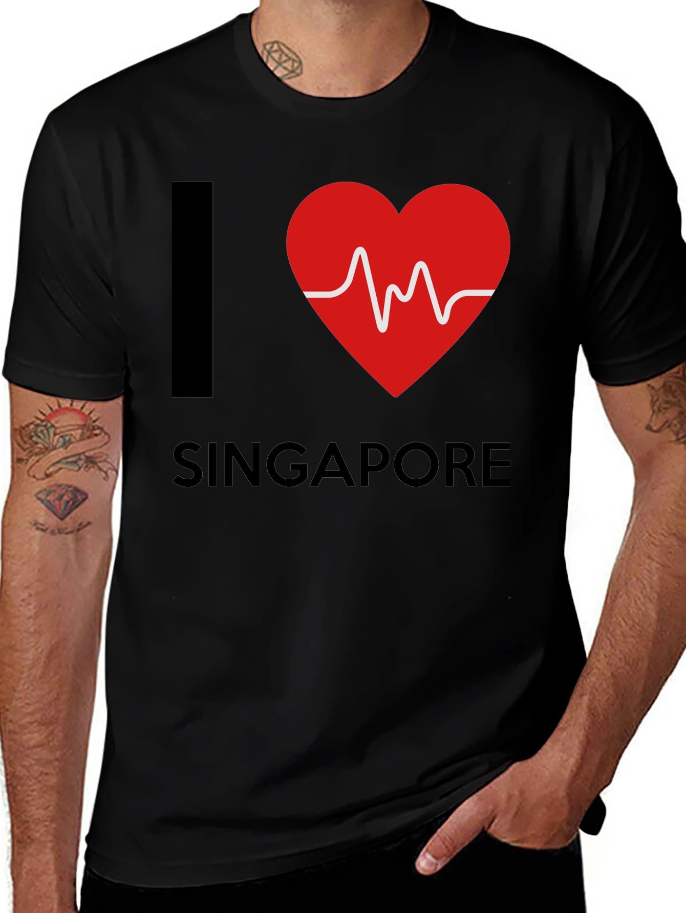 I Love Singapore T-Shirt - Heartbeat Design