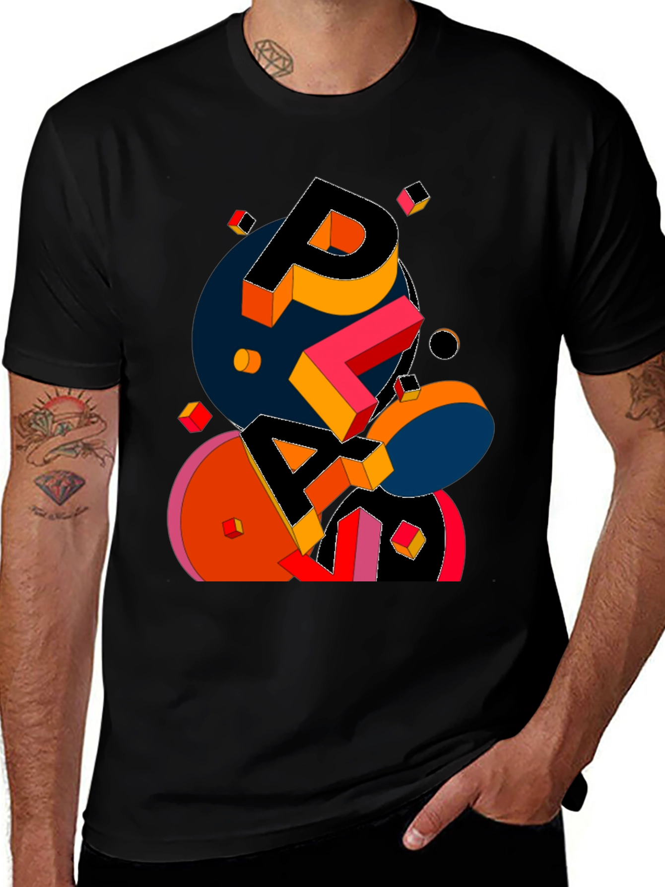 Variant 27 of Abstract Geometric Graphic Print Black T-Shirt