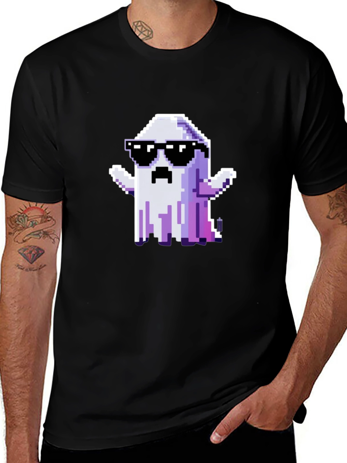 Cool Pixel Ghost Graphic T-Shirt