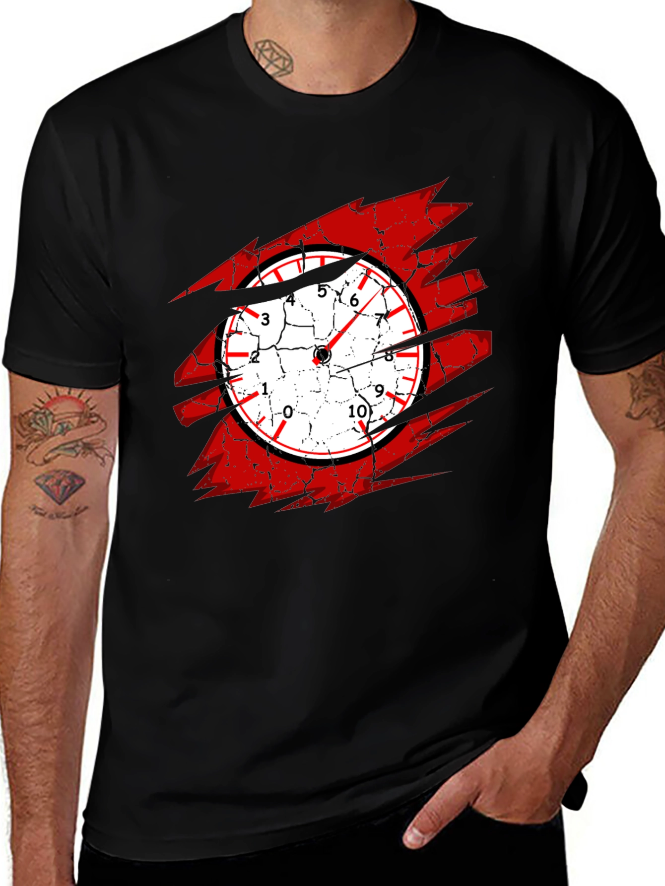 Variant 17 of Men's Black Clock Graphic Tee - Unique Design