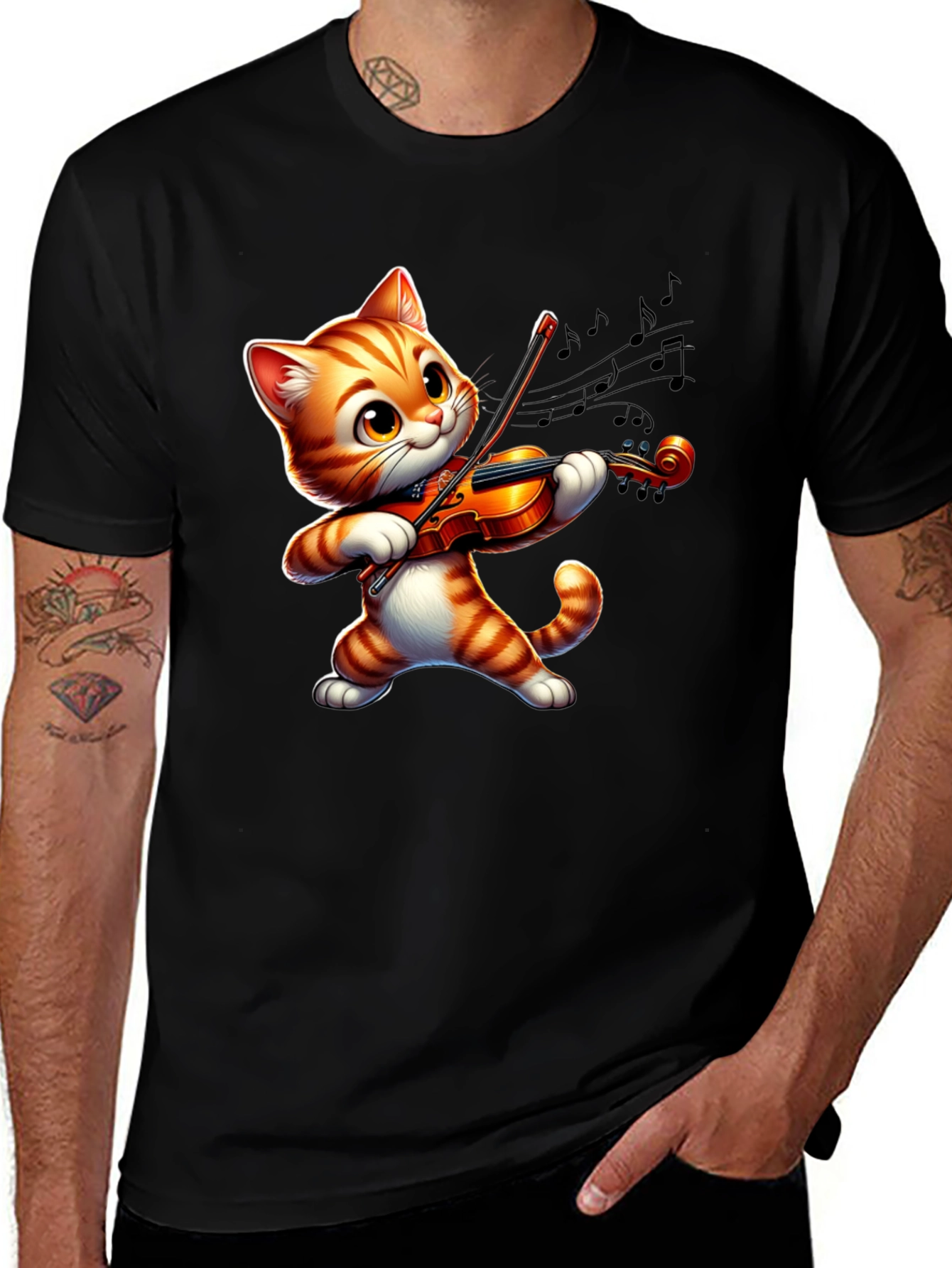 Variant 27 of Cute Cat Playing Violin T-Shirt - Fun Musical Design