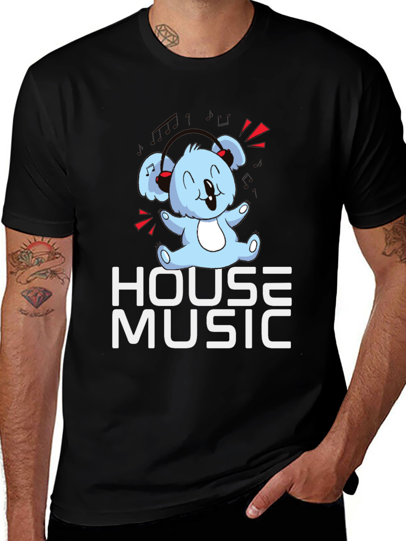 House Music Koala Bear T-Shirt - Black Graphic Tee
