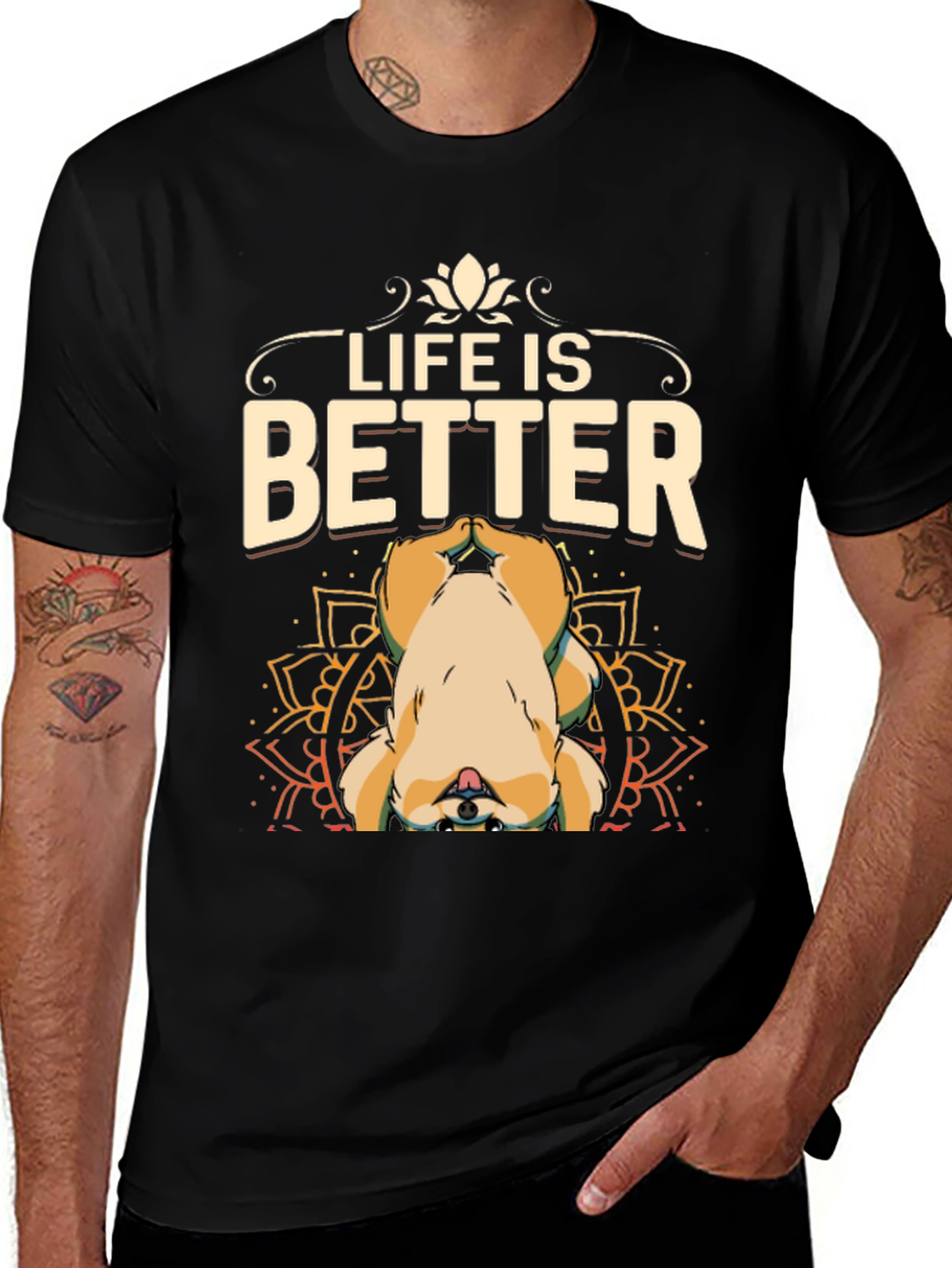 Life is Better Upside Down Dog Yoga T-Shirt
