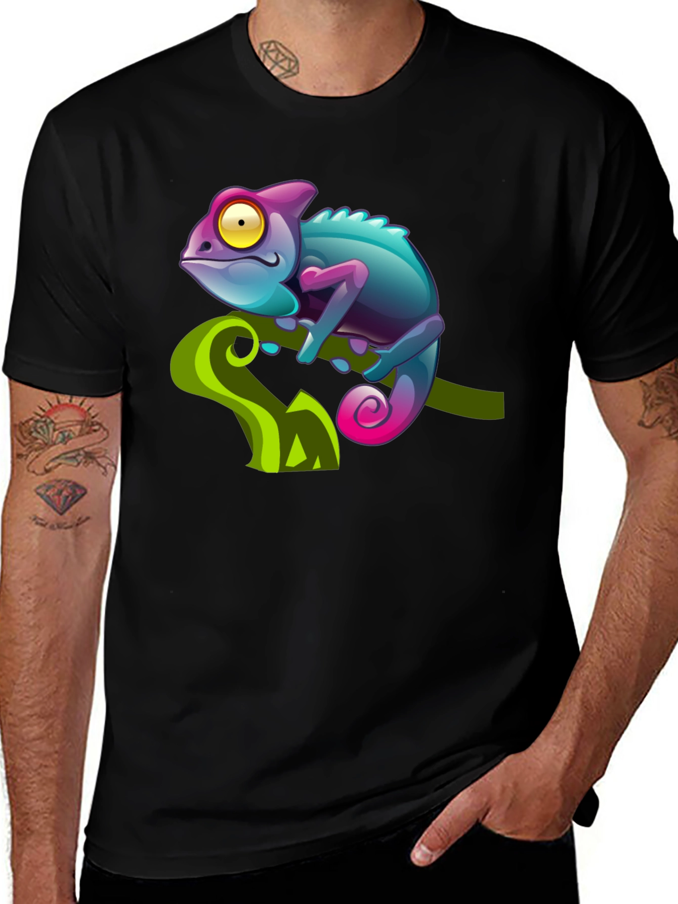 Variant 19 of Cartoon Chameleon Graphic Tee - Funky Lizard T-Shirt