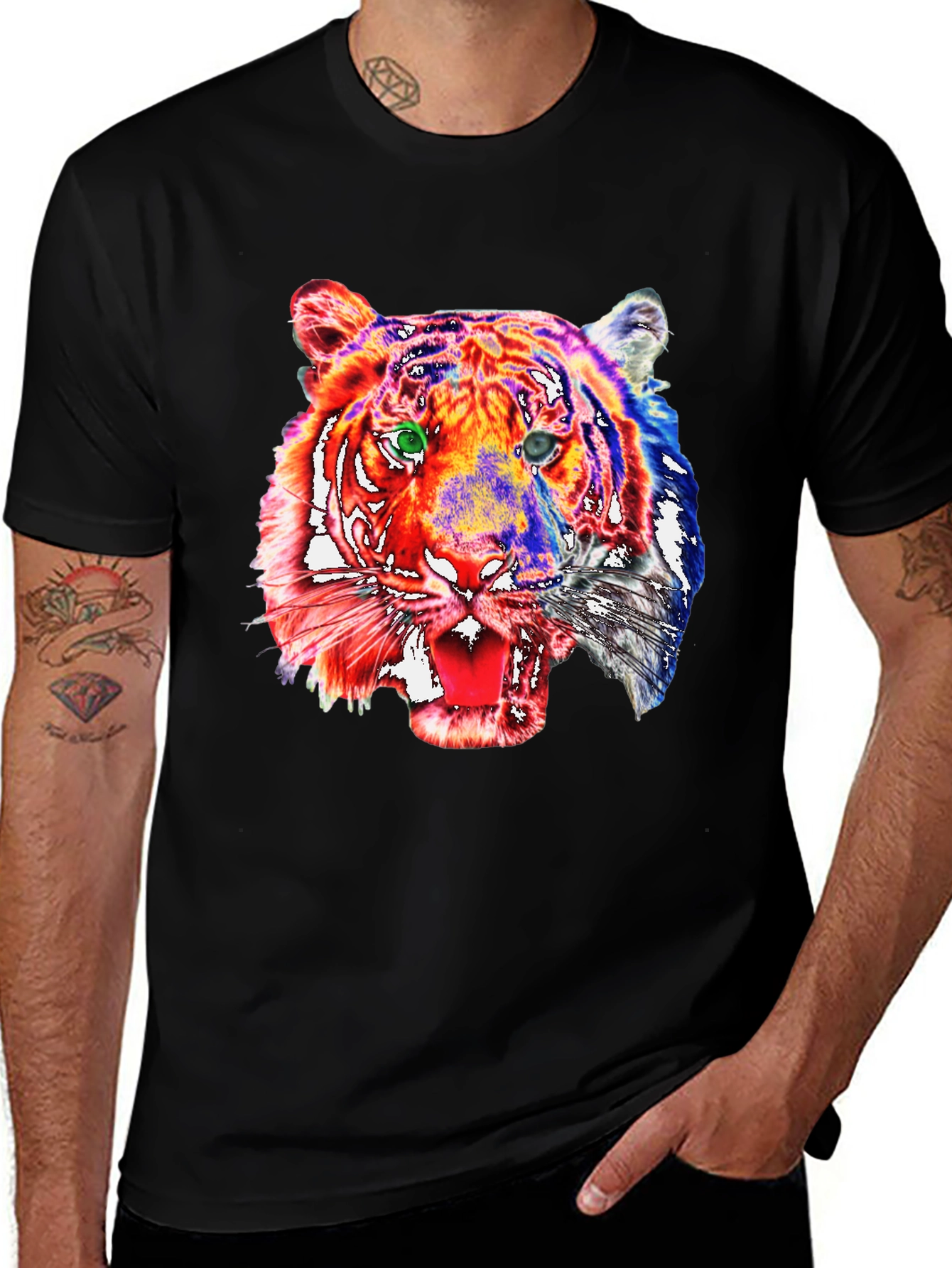 Variant 7 of Abstract Tiger Graphic Tee - Men's Black T-Shirt