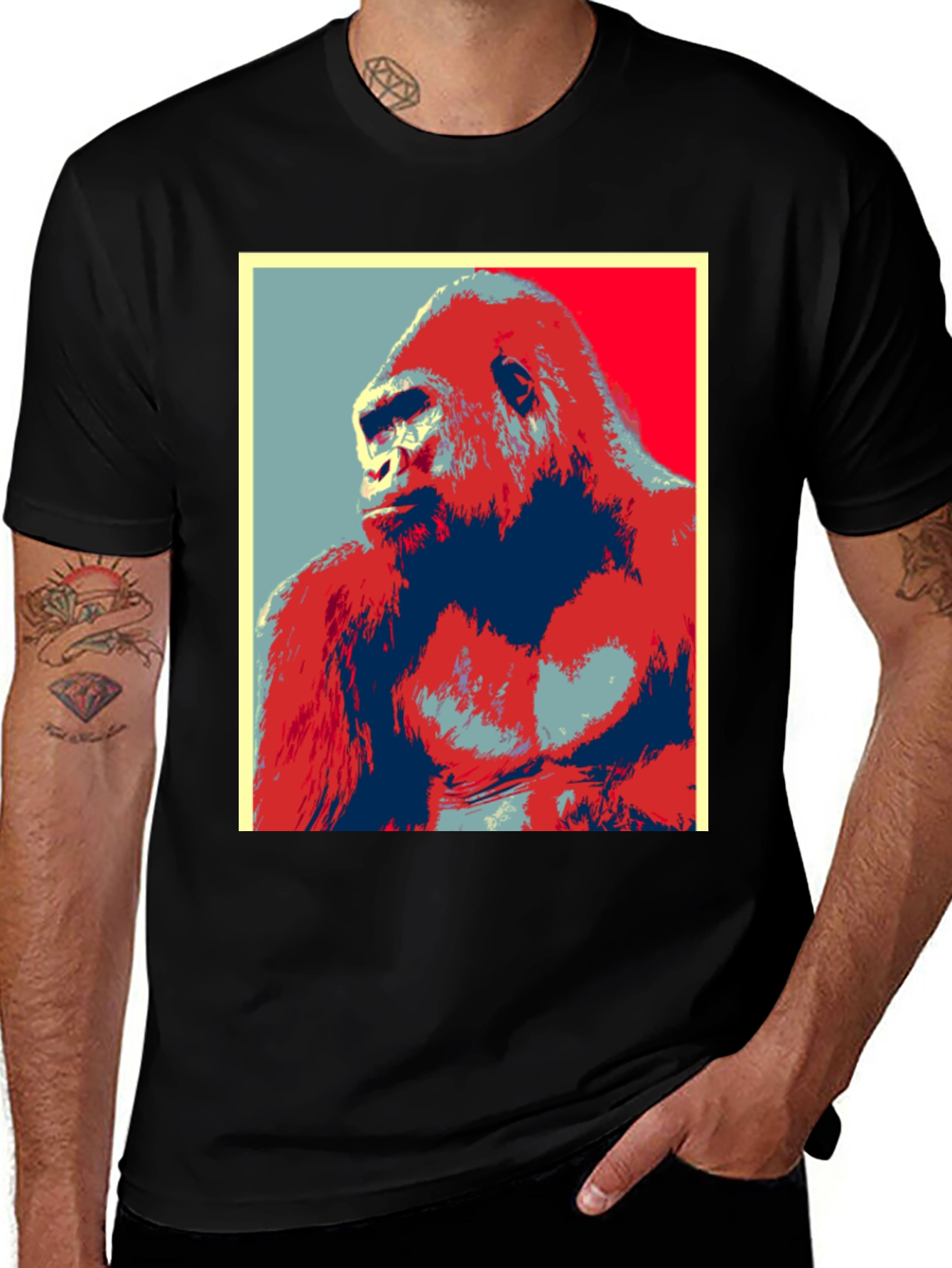 Variant 18 of Gorilla Pop Art Graphic Tee - Bold Black T-Shirt
