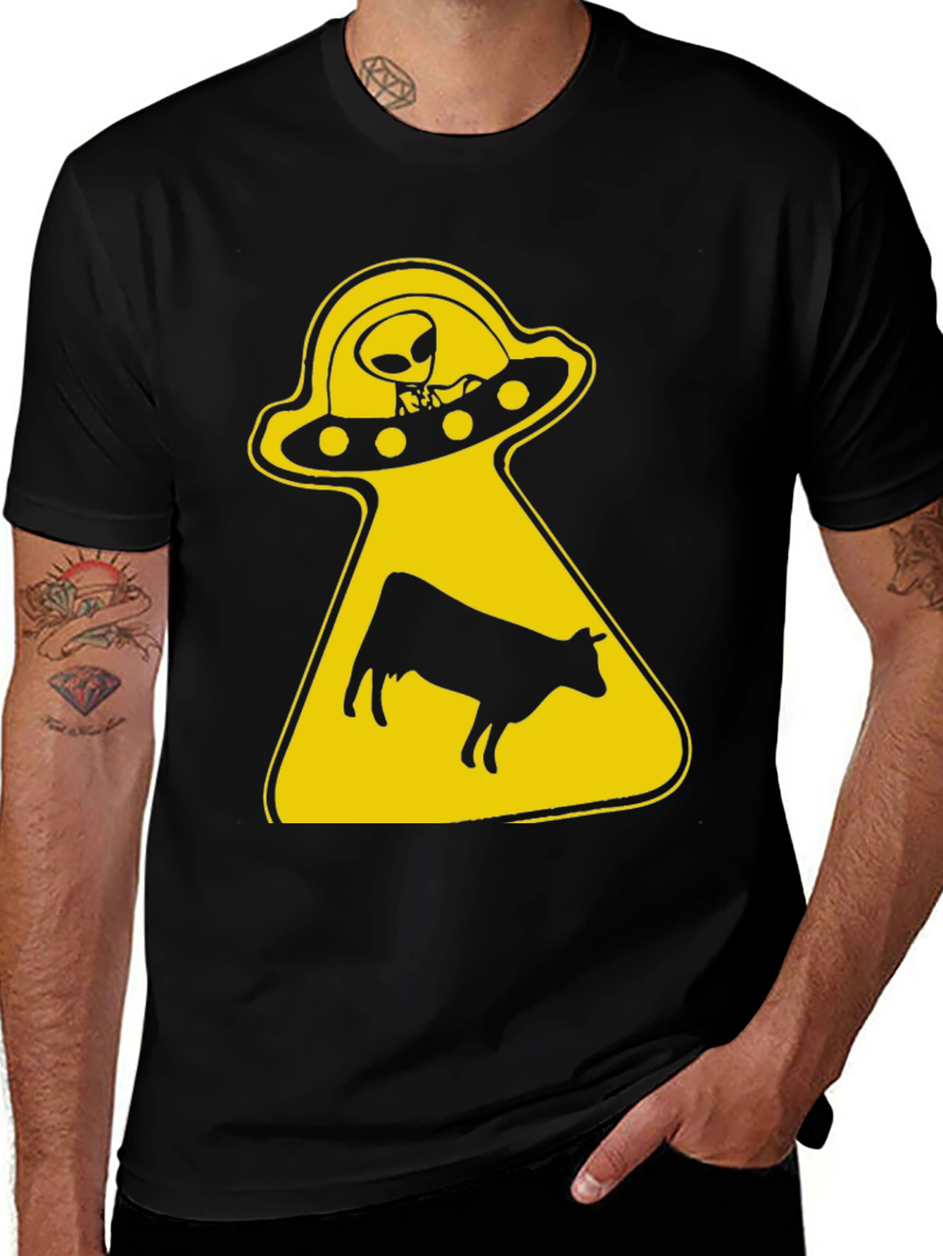 Variant 20 of Alien Abduction Graphic Tee - Black Cotton T-Shirt