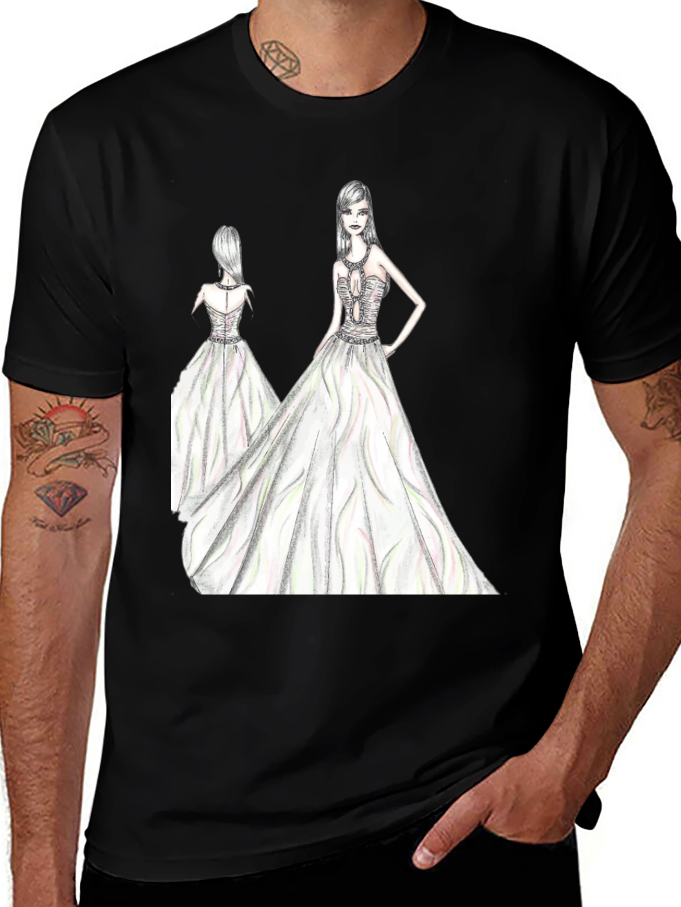 Variant 4 of Elegant Women's Fashion Sketch Black T-Shirt