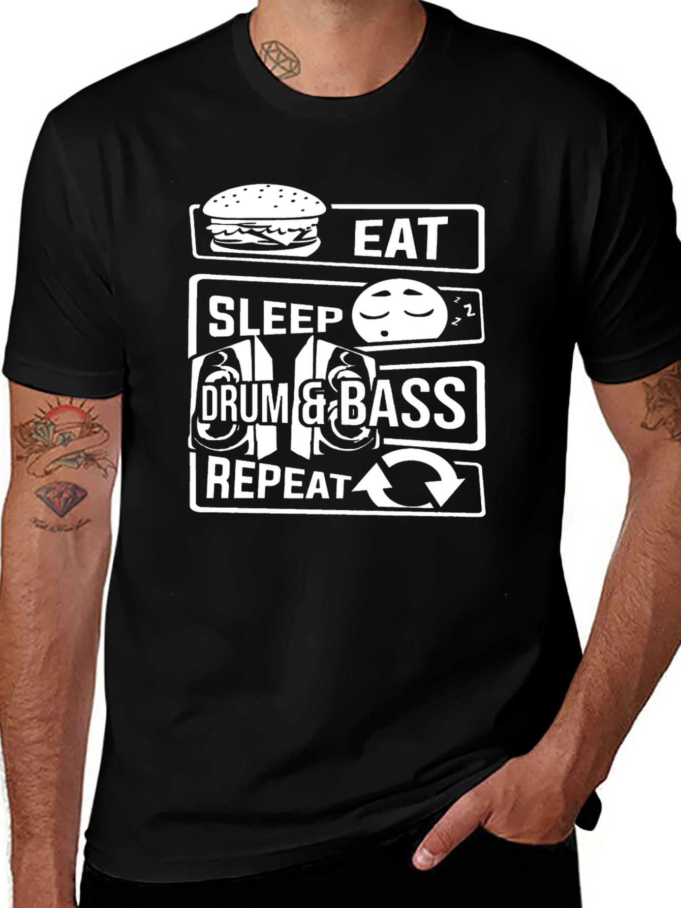 Variant 8 of Eat Sleep Drum & Bass Repeat Black T-Shirt