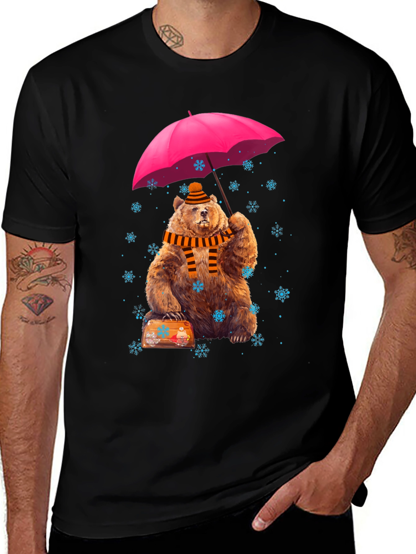 Variant 10 of Whimsical Bear Under Umbrella Graphic Tee