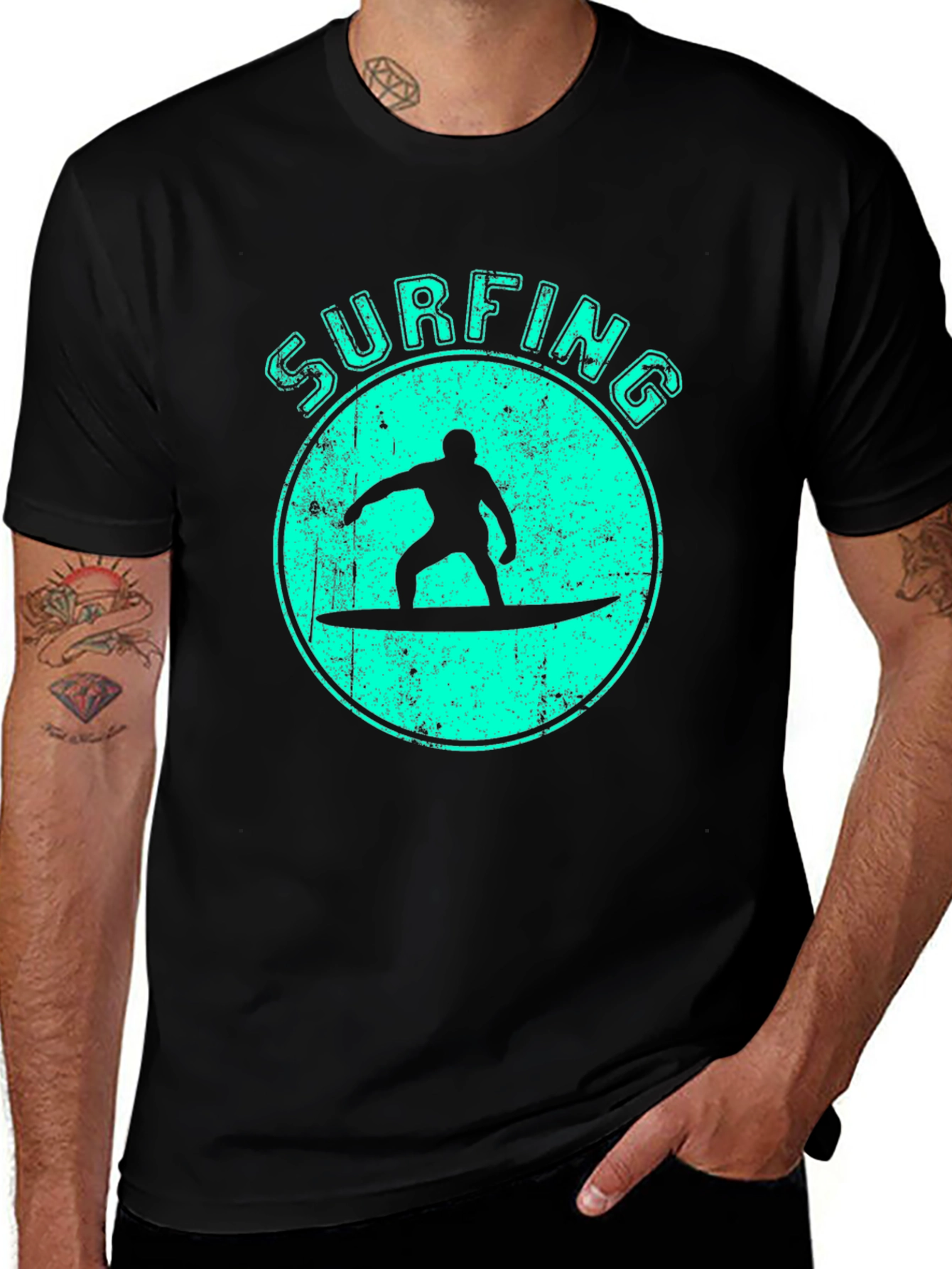 Variant 15 of Surfing Silhouette Graphic Tee - Black