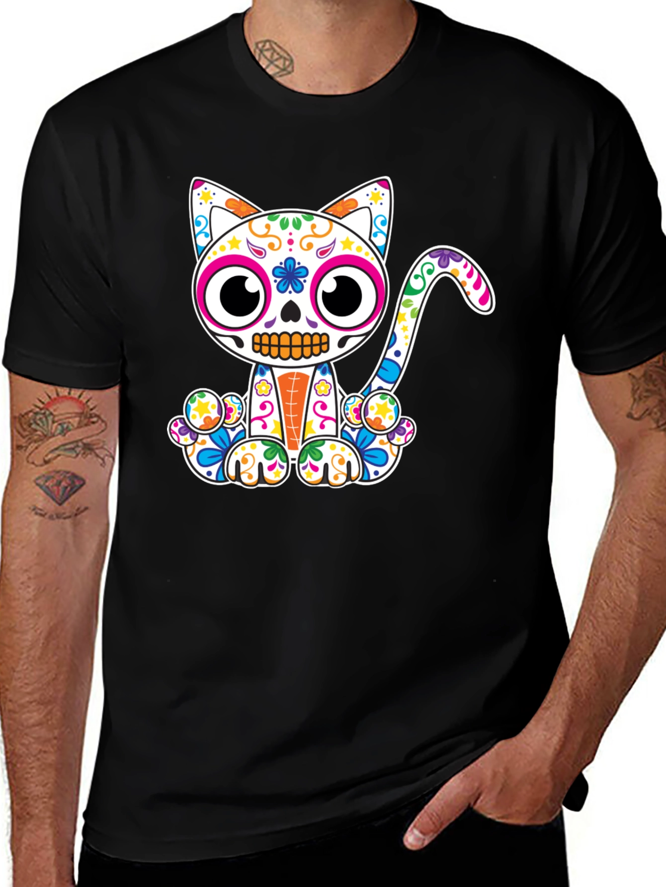 Variant 15 of Sugar Skull Cat Graphic T-Shirt - Dia de los Muertos