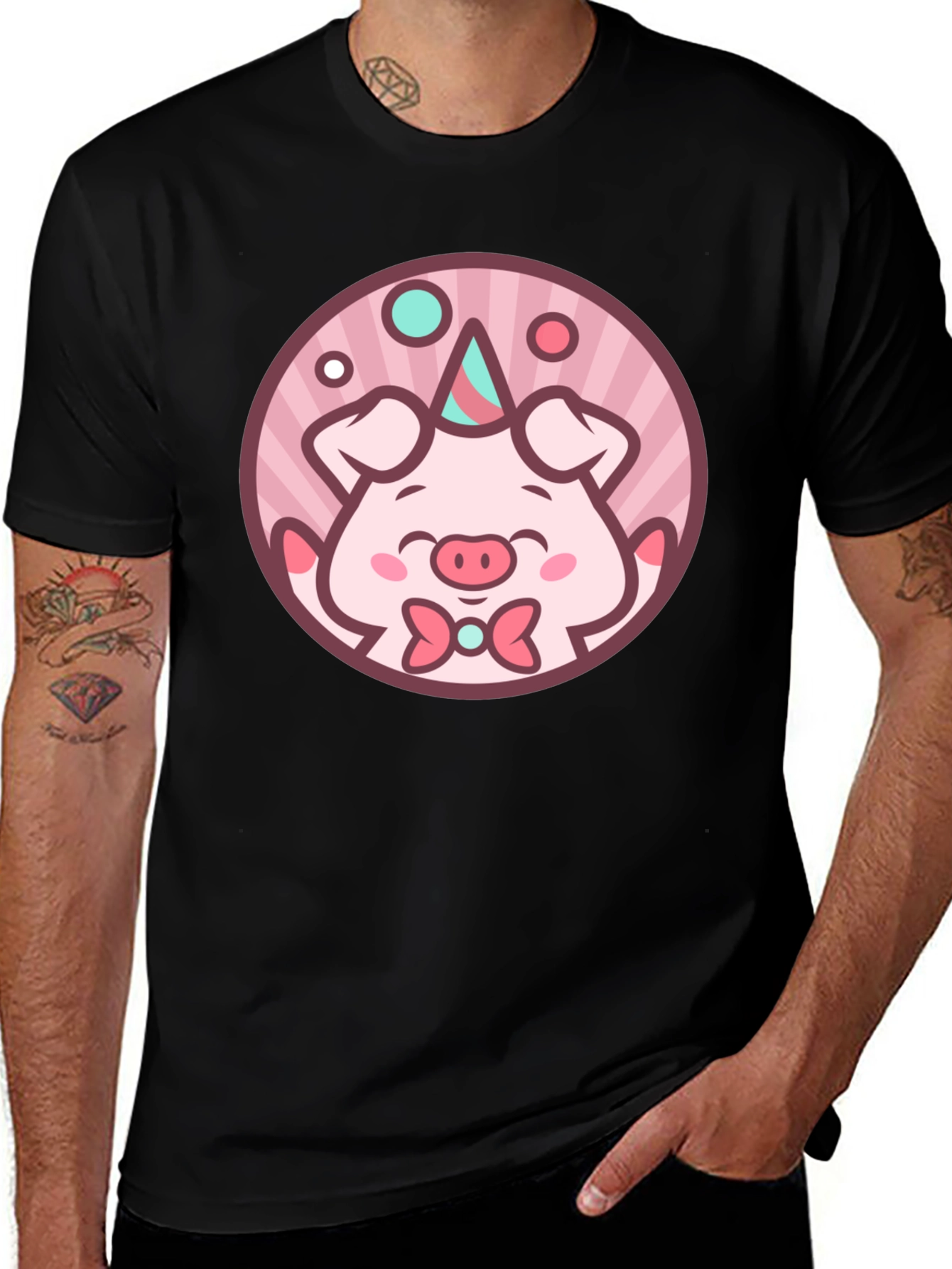 Variant 25 of Cute Pig Unicorn Cartoon Graphic Black T-Shirt