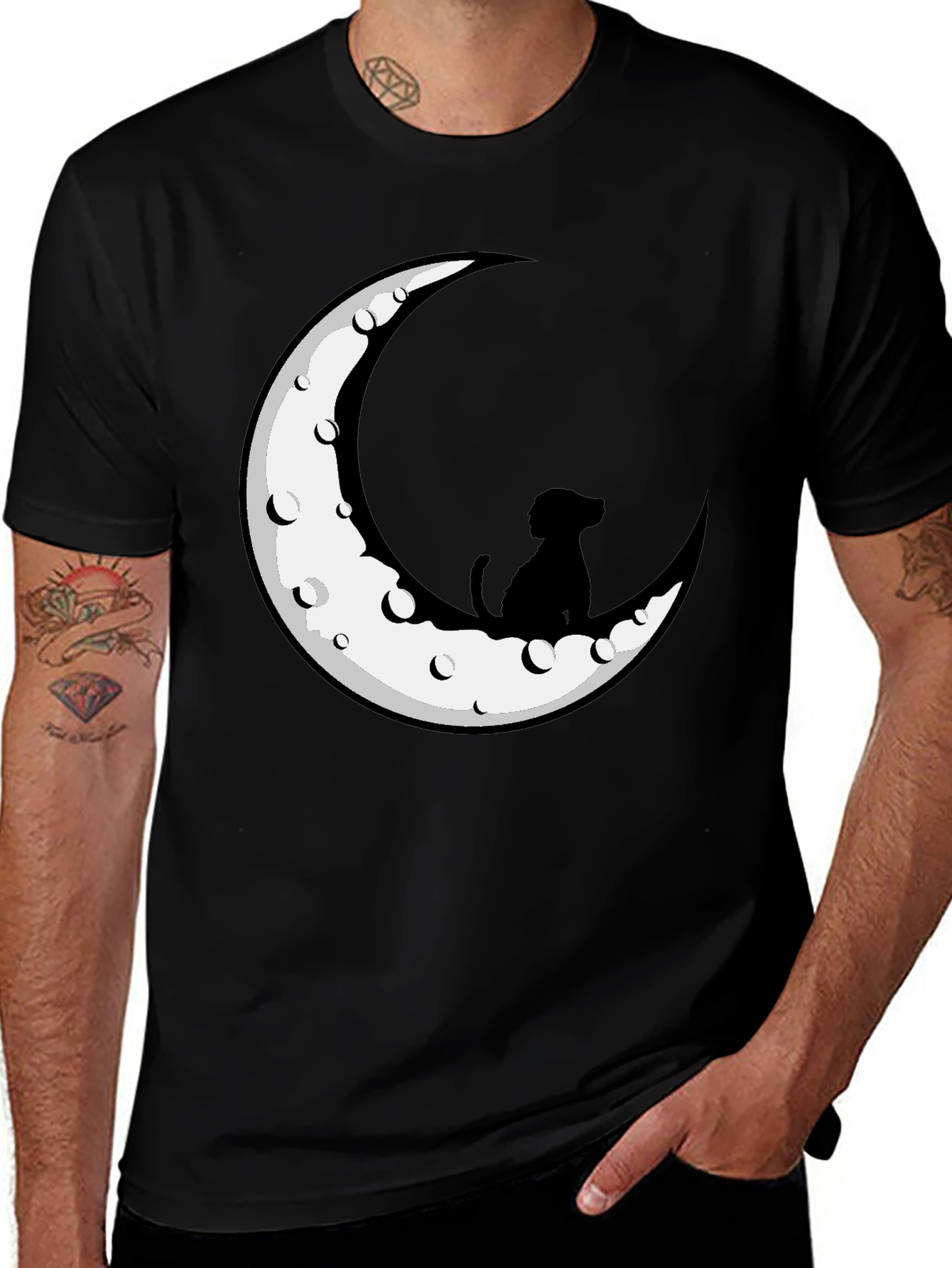 Variant 7 of Dog on Moon Graphic Tee - Men's Black T-Shirt