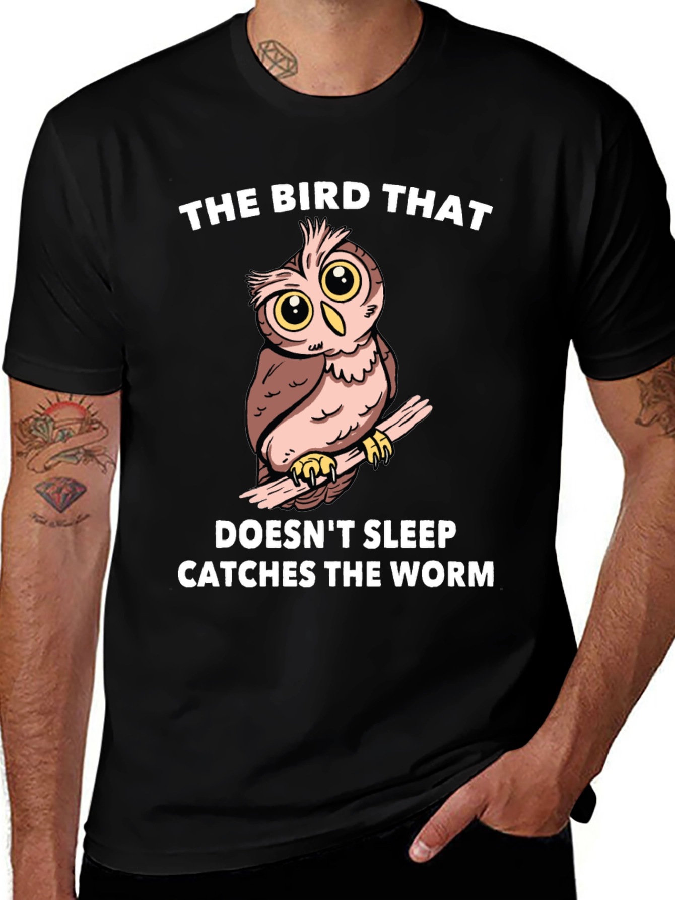 Variant 6 of Owl Humor T-Shirt - The Bird That Doesn't Sleep