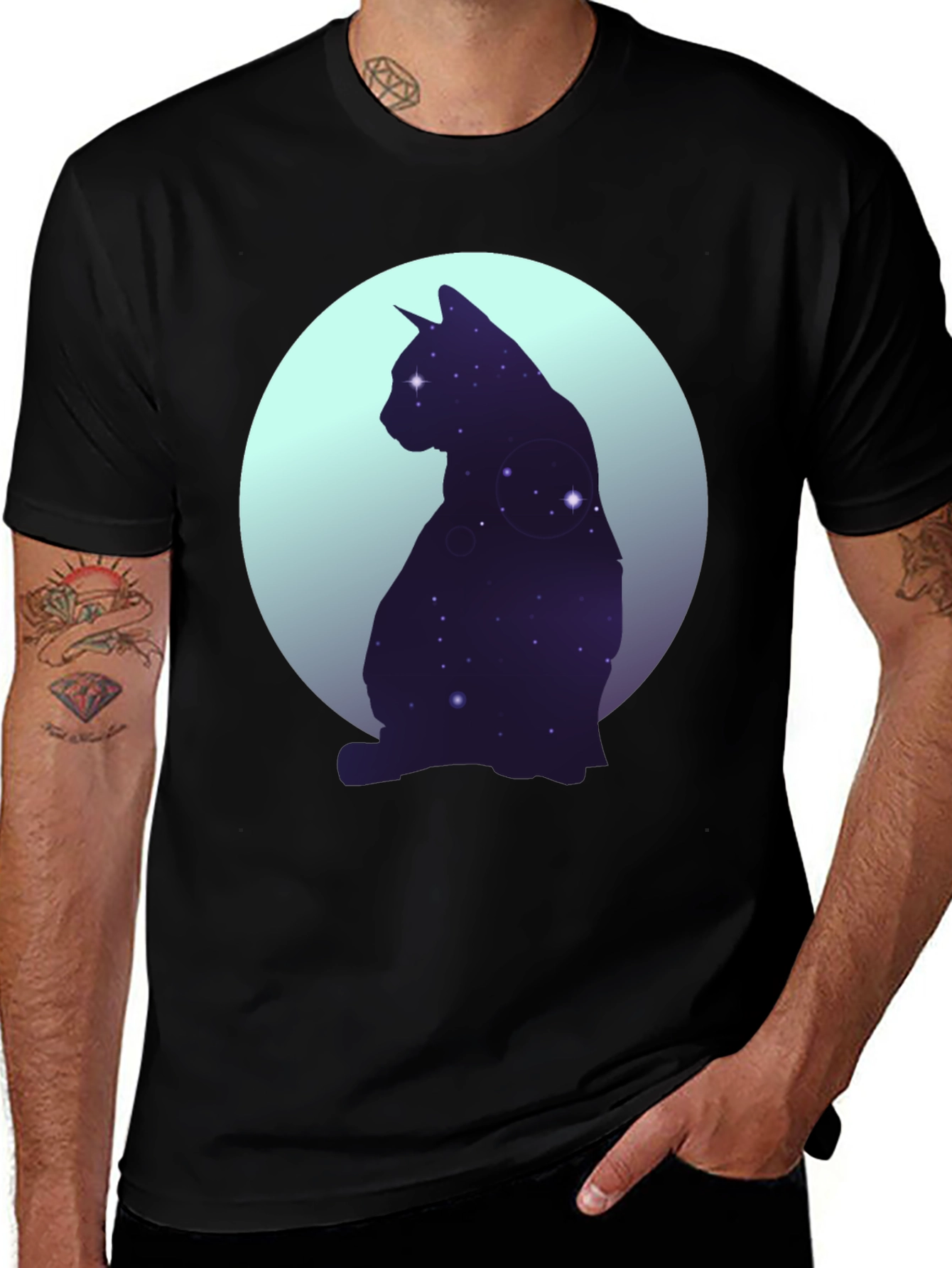 Variant 6 of Cosmic Cat T-Shirt - Galaxy Silhouette