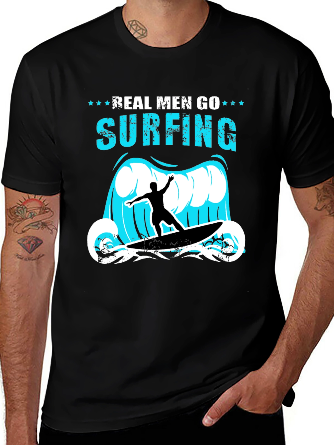 Variant 25 of Real Men Go Surfing Graphic T-Shirt