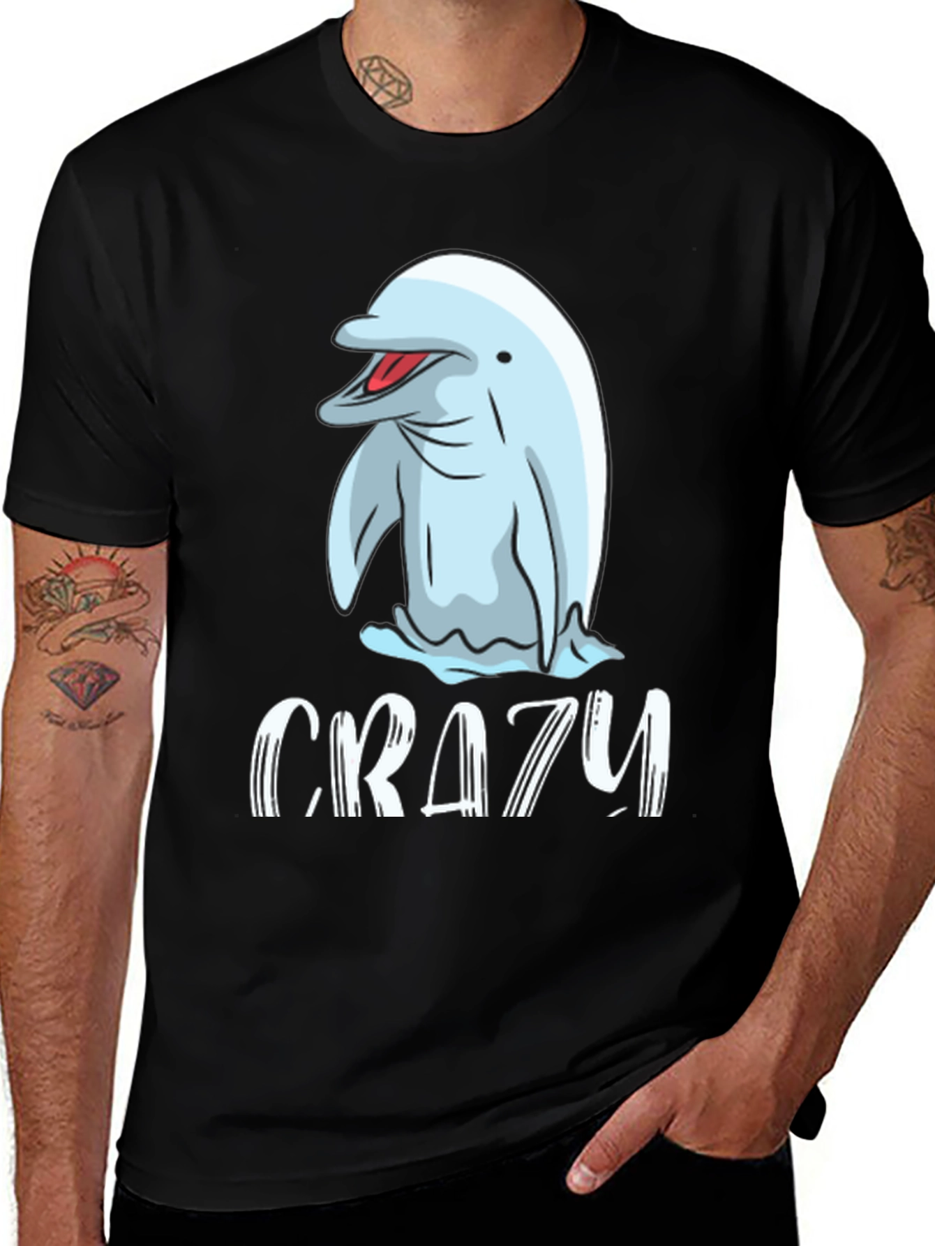 Crazy Dolphin Graphic T-Shirt - Men's Black Tee