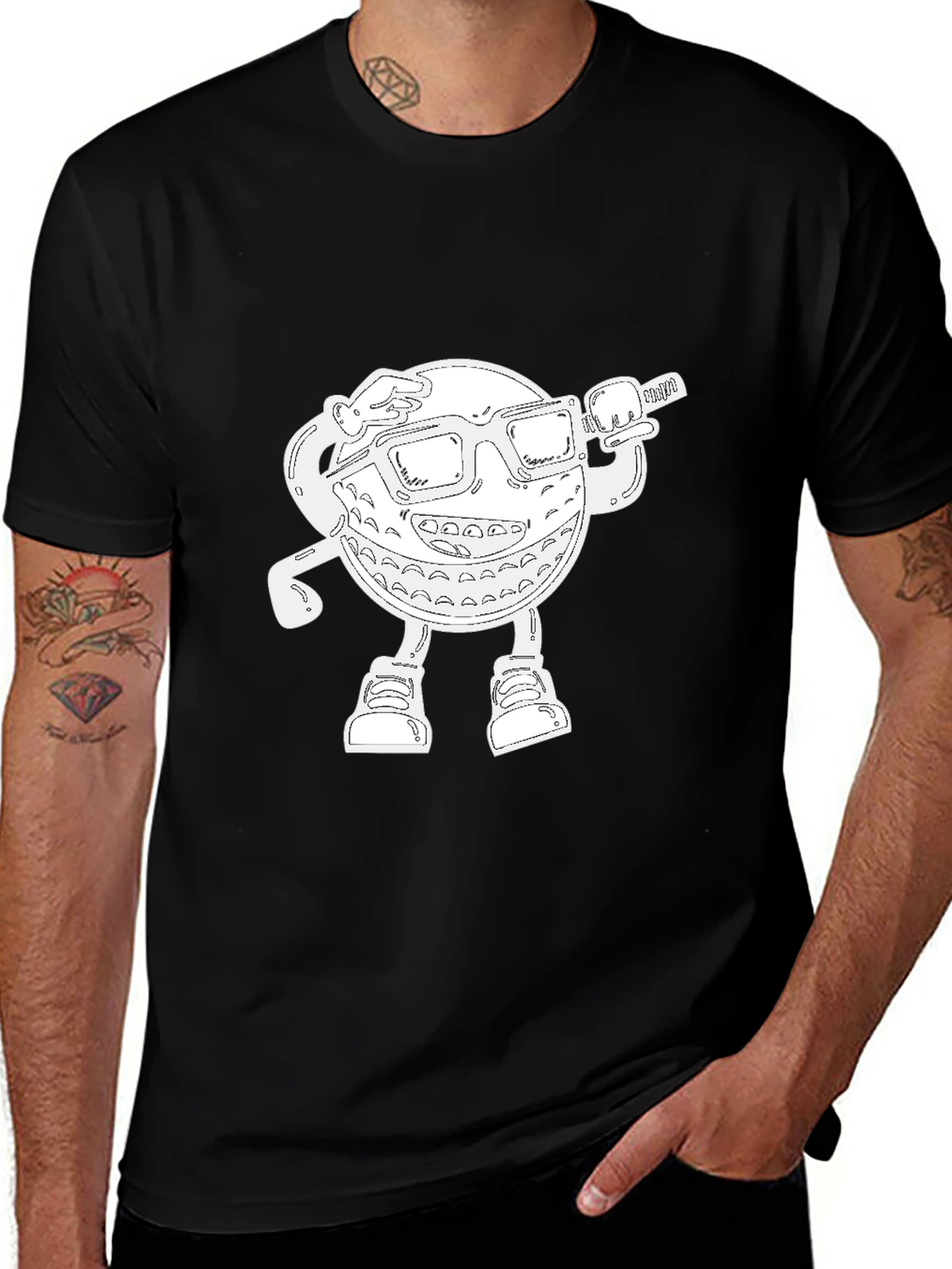 Variant 27 of Cool Cartoon Golf Ball Graphic Black T-Shirt