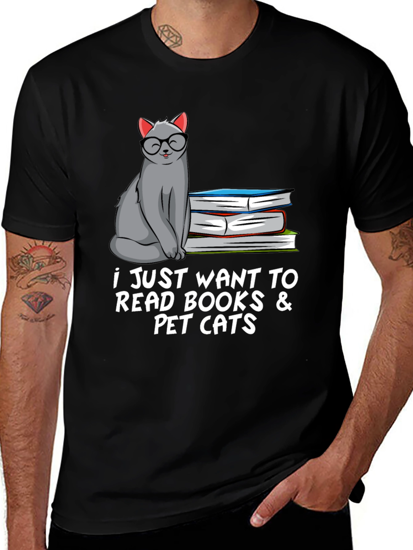 Variant 26 of Bookish Cat Lover T-Shirt: Read Books & Pet Cats