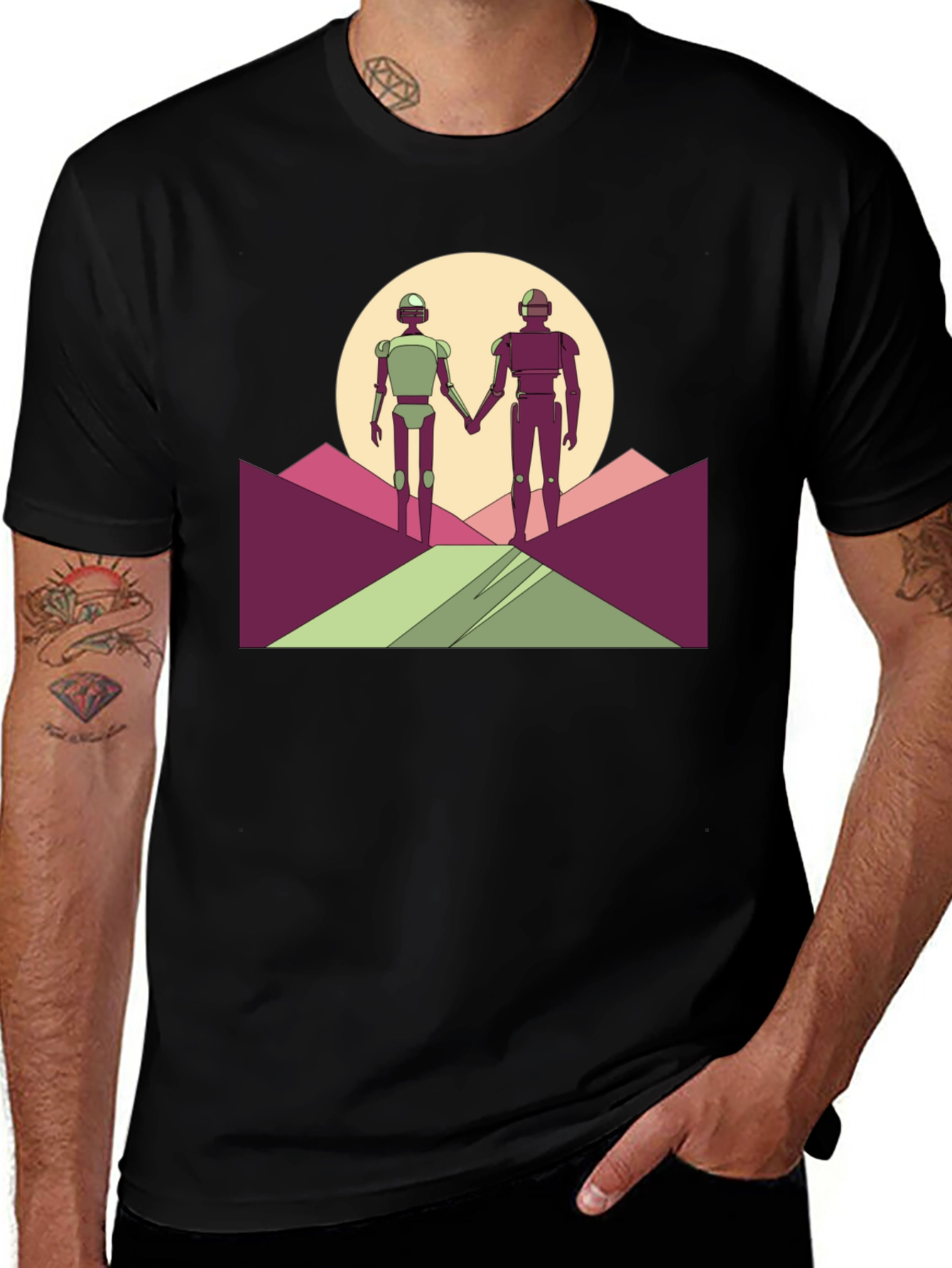 Robots Holding Hands T-Shirt - Sci-Fi Love