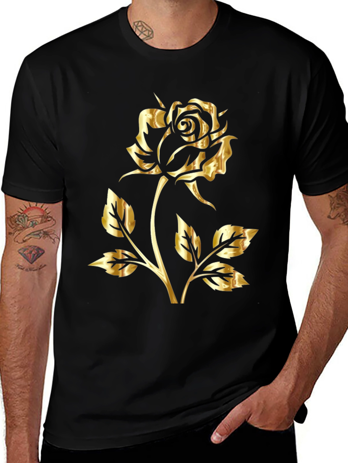 Variant 29 of Golden Rose Graphic Black T-Shirt