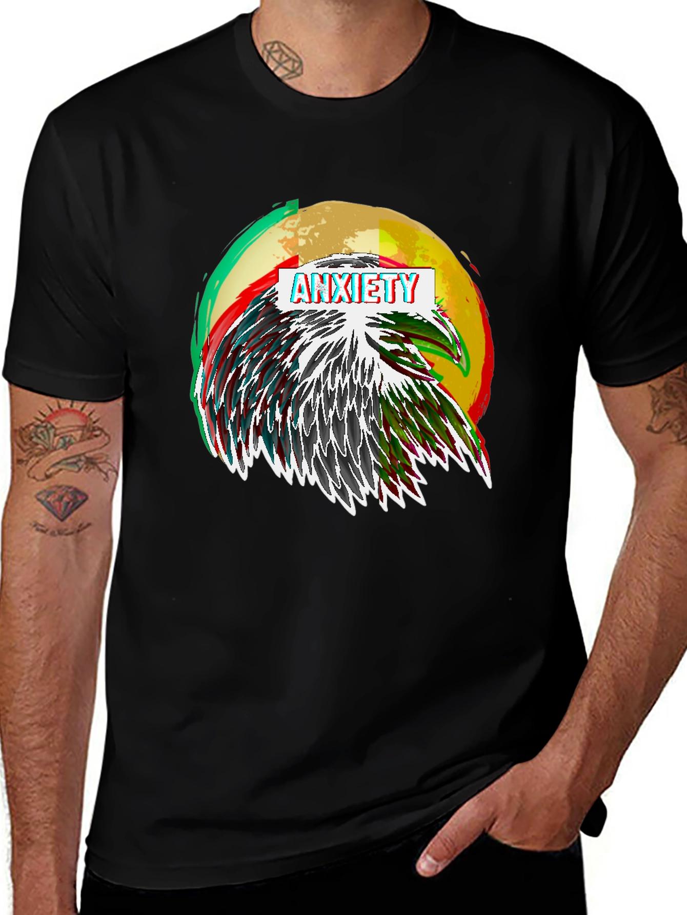 Variant 17 of Anxiety Eagle Graphic Tee - Stylish Crew Neck T-Shirt