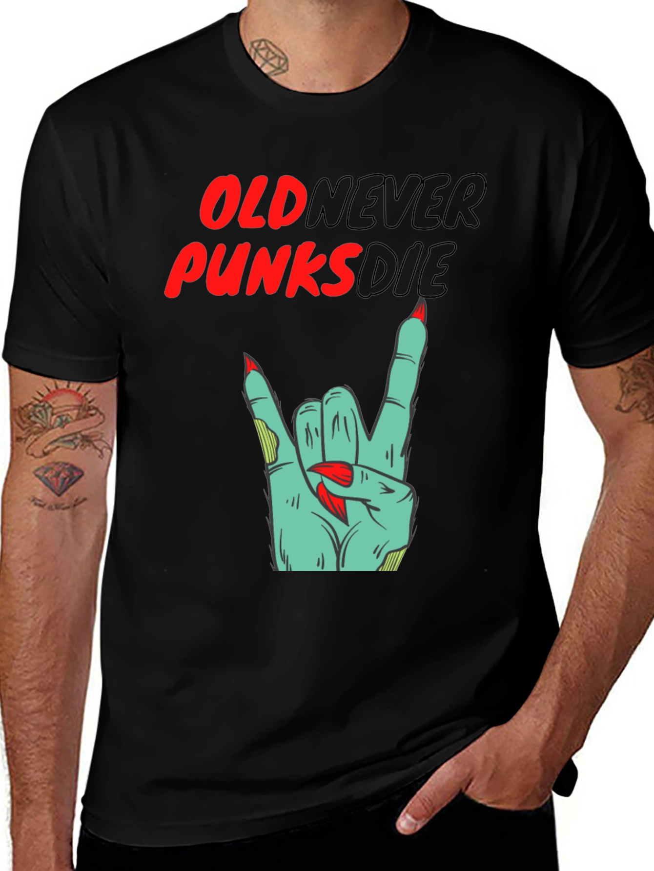 Variant 17 of Old Punks Never Die Zombie Hand Graphic T-Shirt