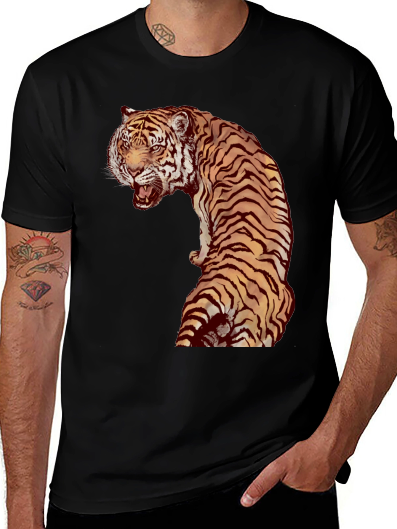 Variant 15 of Tiger Graphic Print Black Tee
