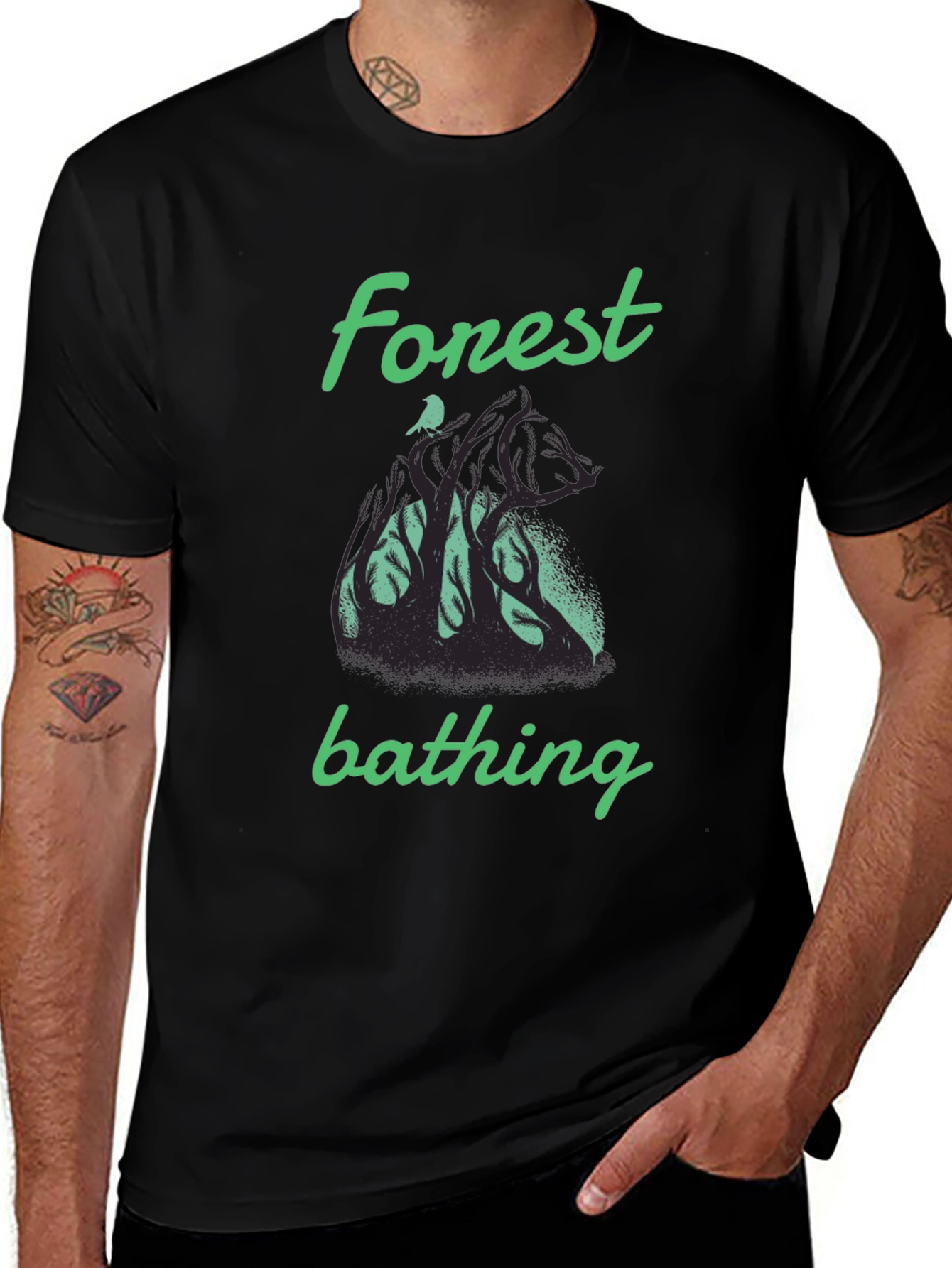 Forest Bathing Graphic Tee - Black Cotton T-Shirt