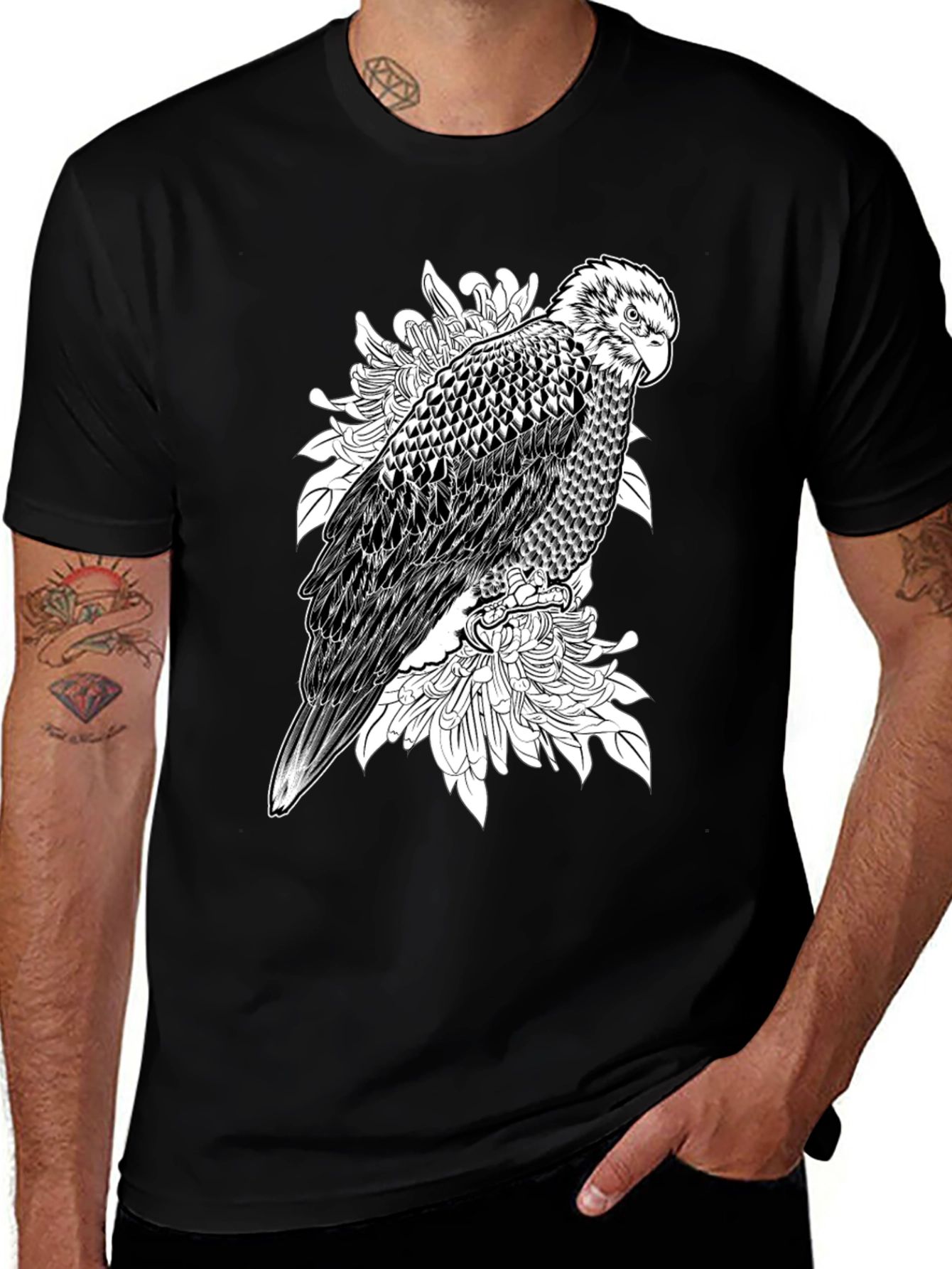 Variant 11 of Black T-Shirt with Eagle Graphic Design