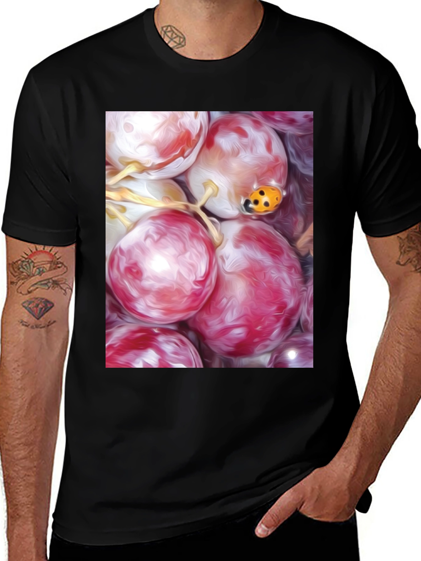 Variant 27 of Grapes & Ladybug Graphic Tee - Unique Artistic Design