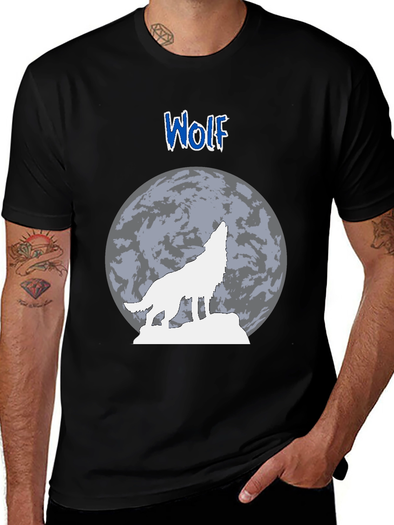 Variant 5 of Wolf Howling at Moon Graphic T-Shirt - Black