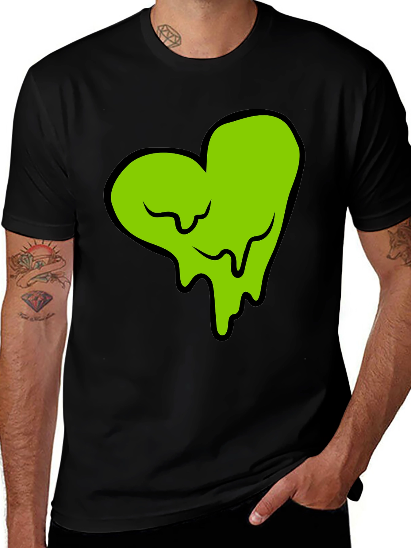 Variant 20 of Green Slime Heart Graphic Black T-Shirt