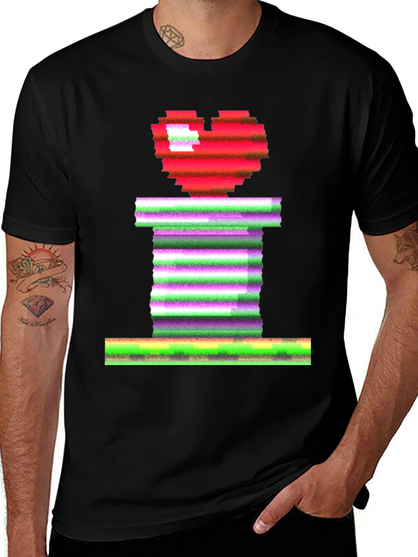 Variant 16 of Pixel Heart & Stripe Graphic Black T-Shirt