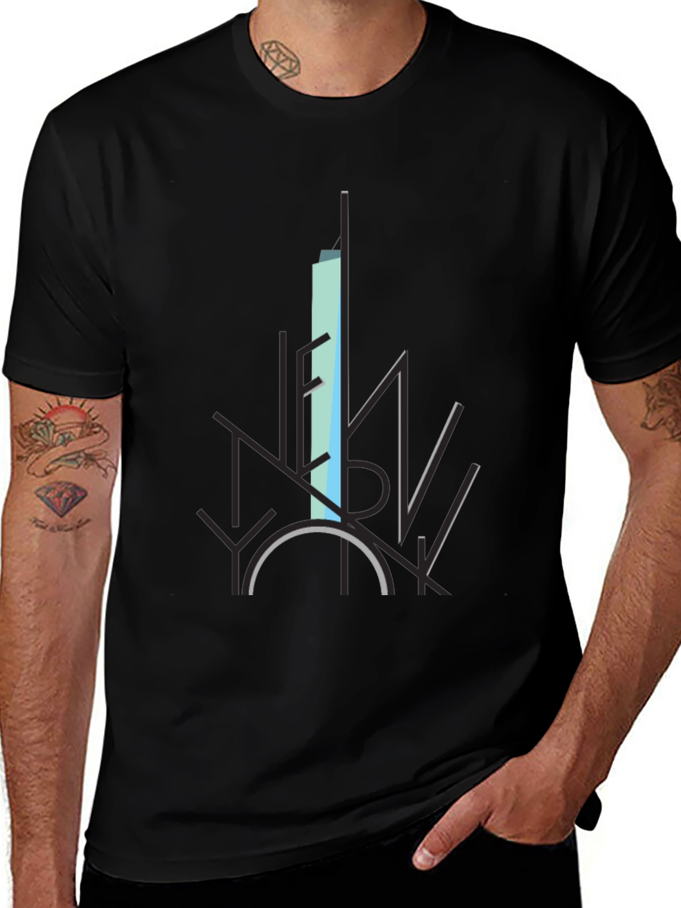 Variant 16 of NY Skyline Graphic Tee - Black Casual Shirt