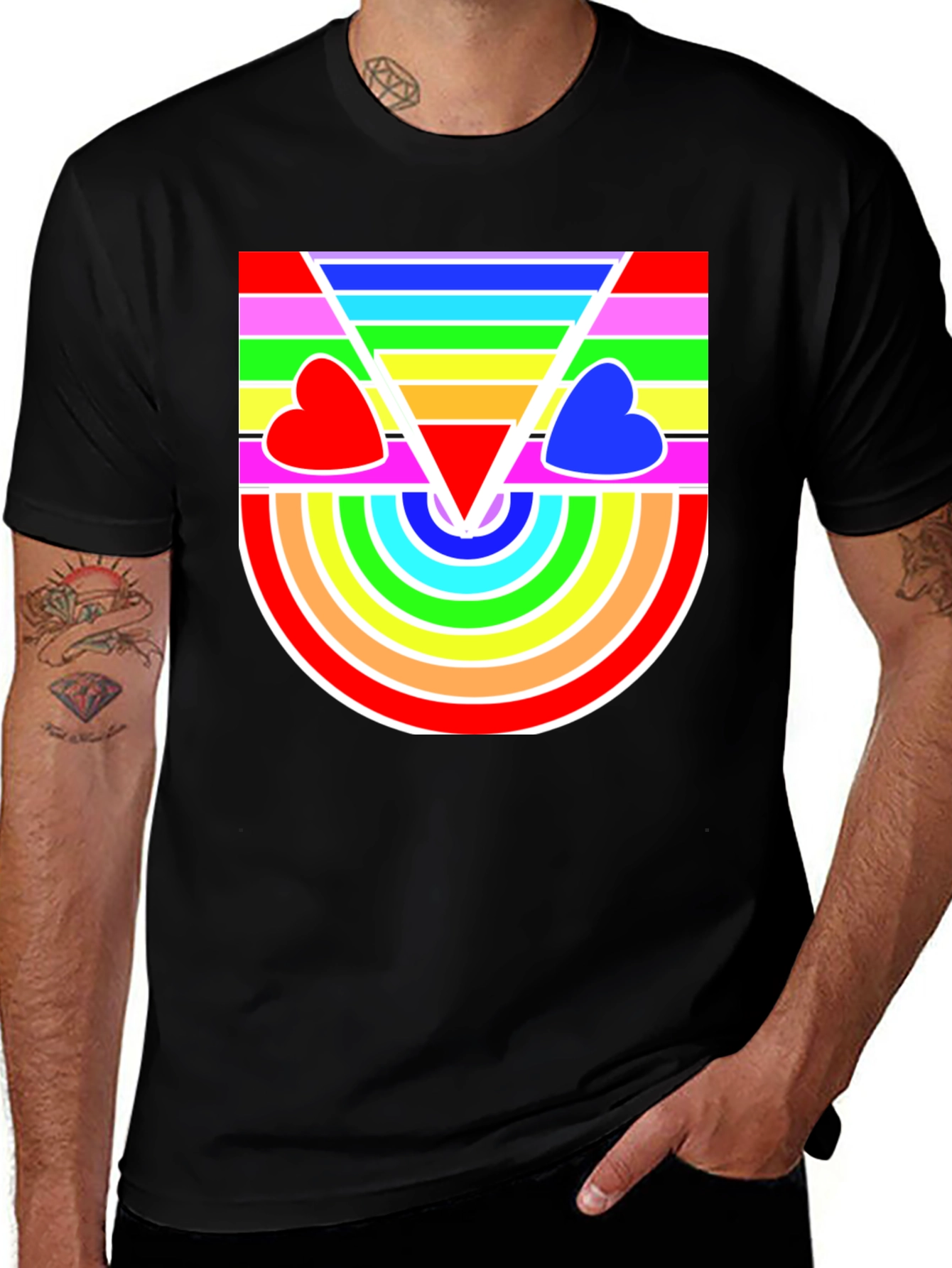 Variant 9 of Rainbow Heart Graphic Tee - Black Cotton Blend