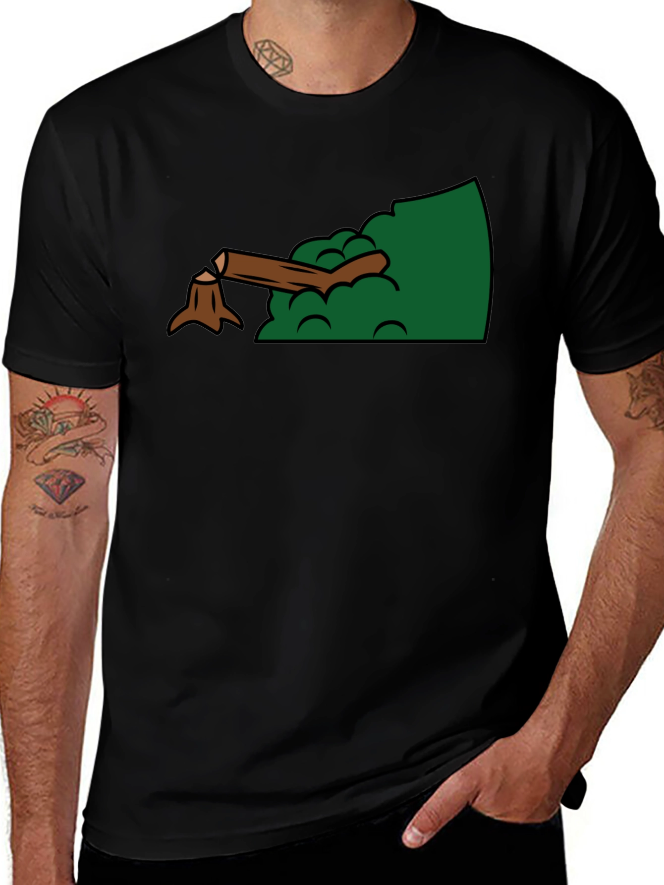 Variant 30 of Cartoon Stump Graphic Black T-Shirt