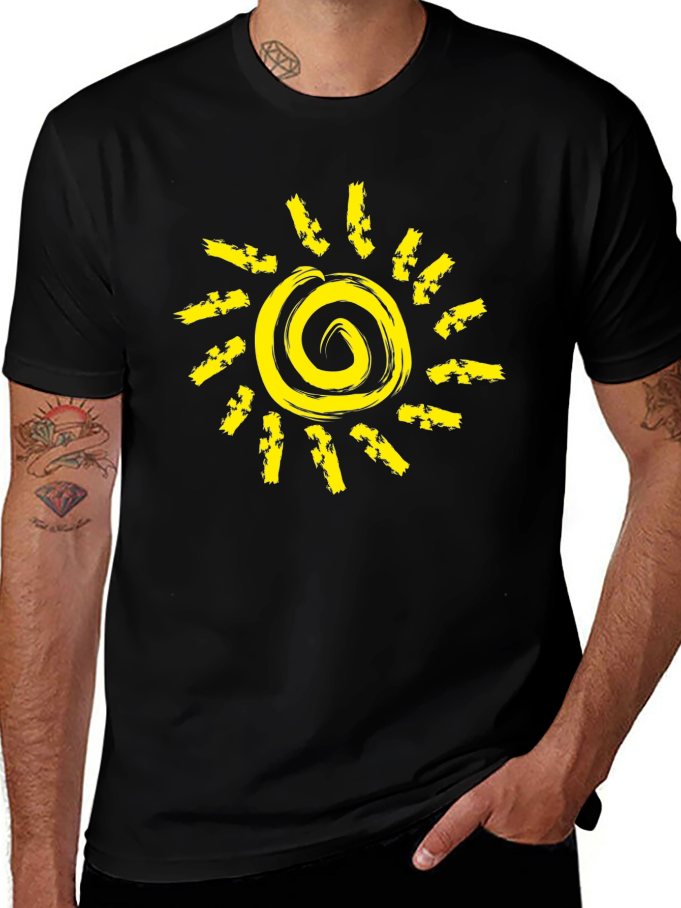 Variant 17 of Sunshine Graphic Black T-Shirt - Unique Spiral Design