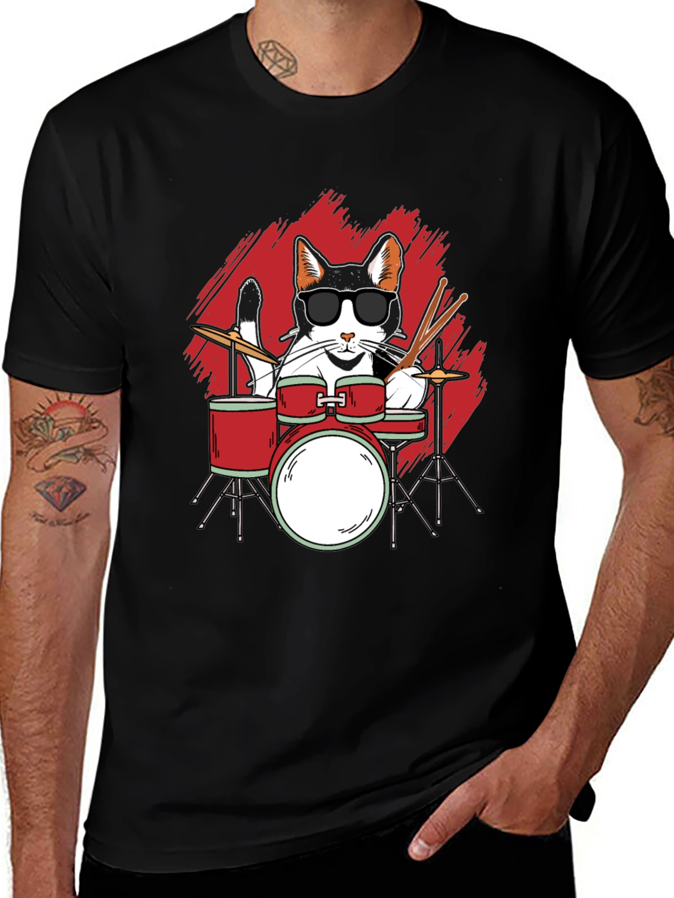 Variant 3 of Cool Cat Drummer Graphic Tee