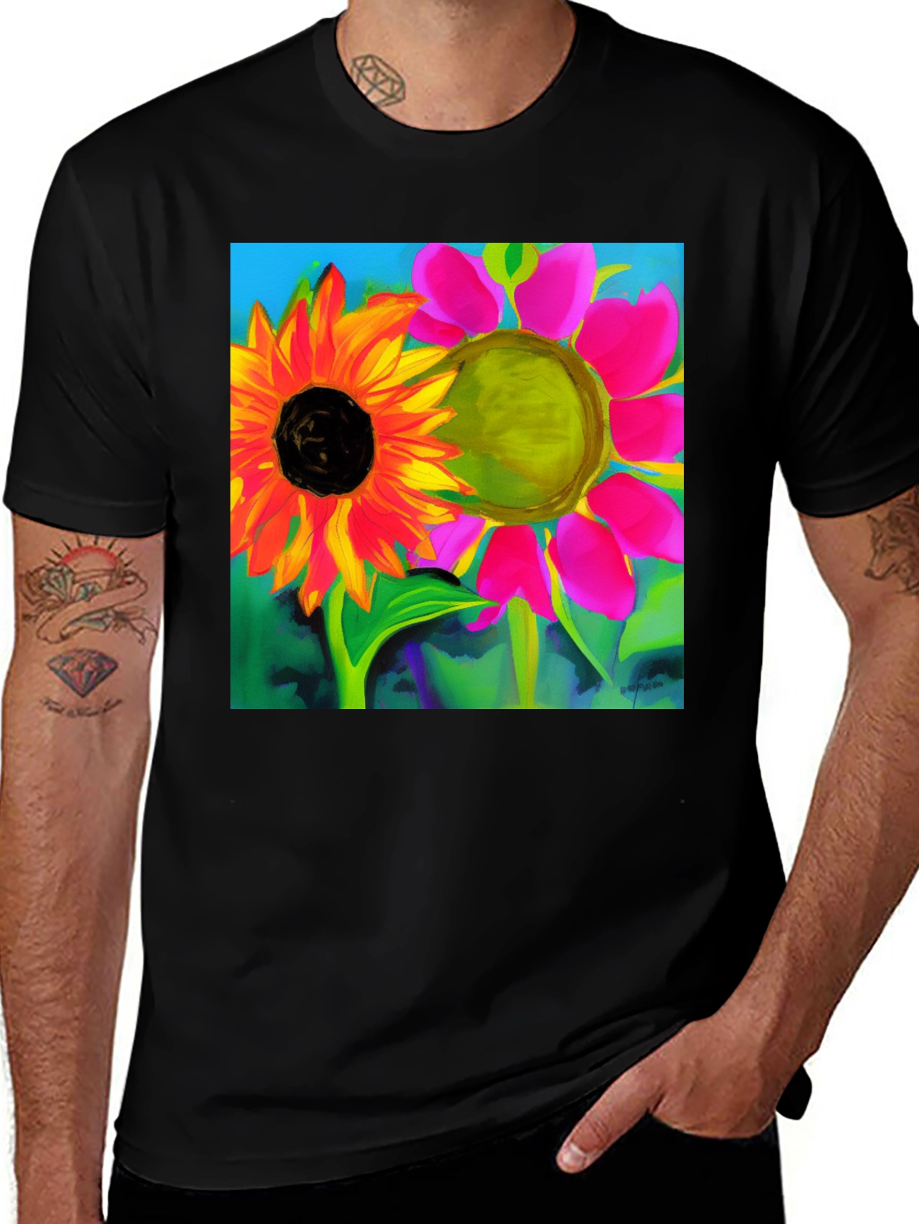 Variant 24 of Floral Art Graphic Tee - Vivid Sunflower Design