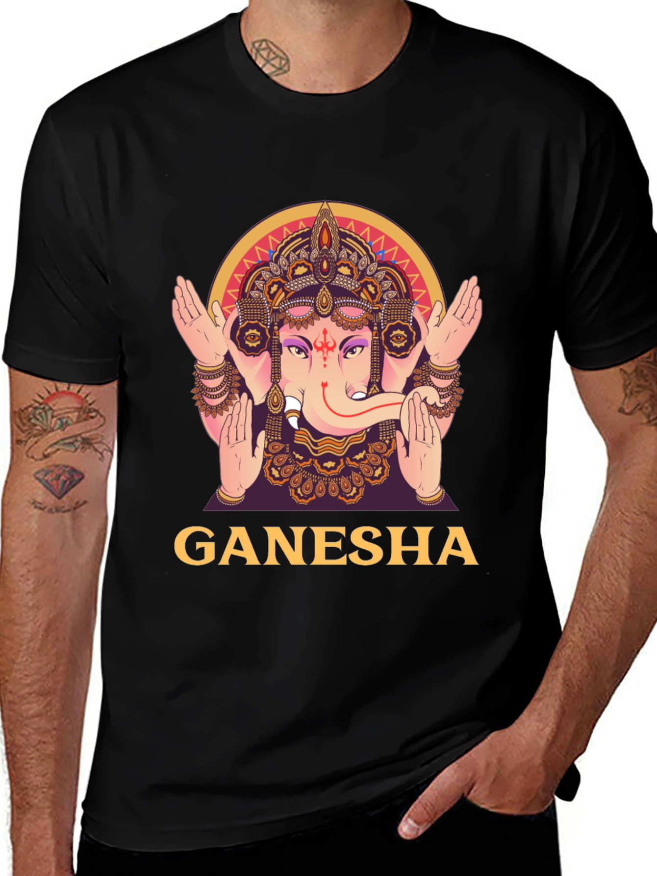 Ganesha Graphic Tee - Black Cotton T-Shirt