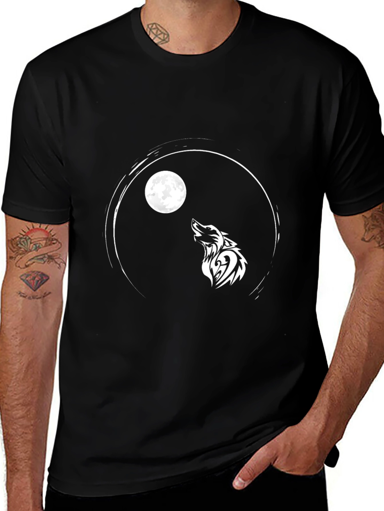 Variant 19 of Wolf Moon Graphic Tee - Black Cotton Blend