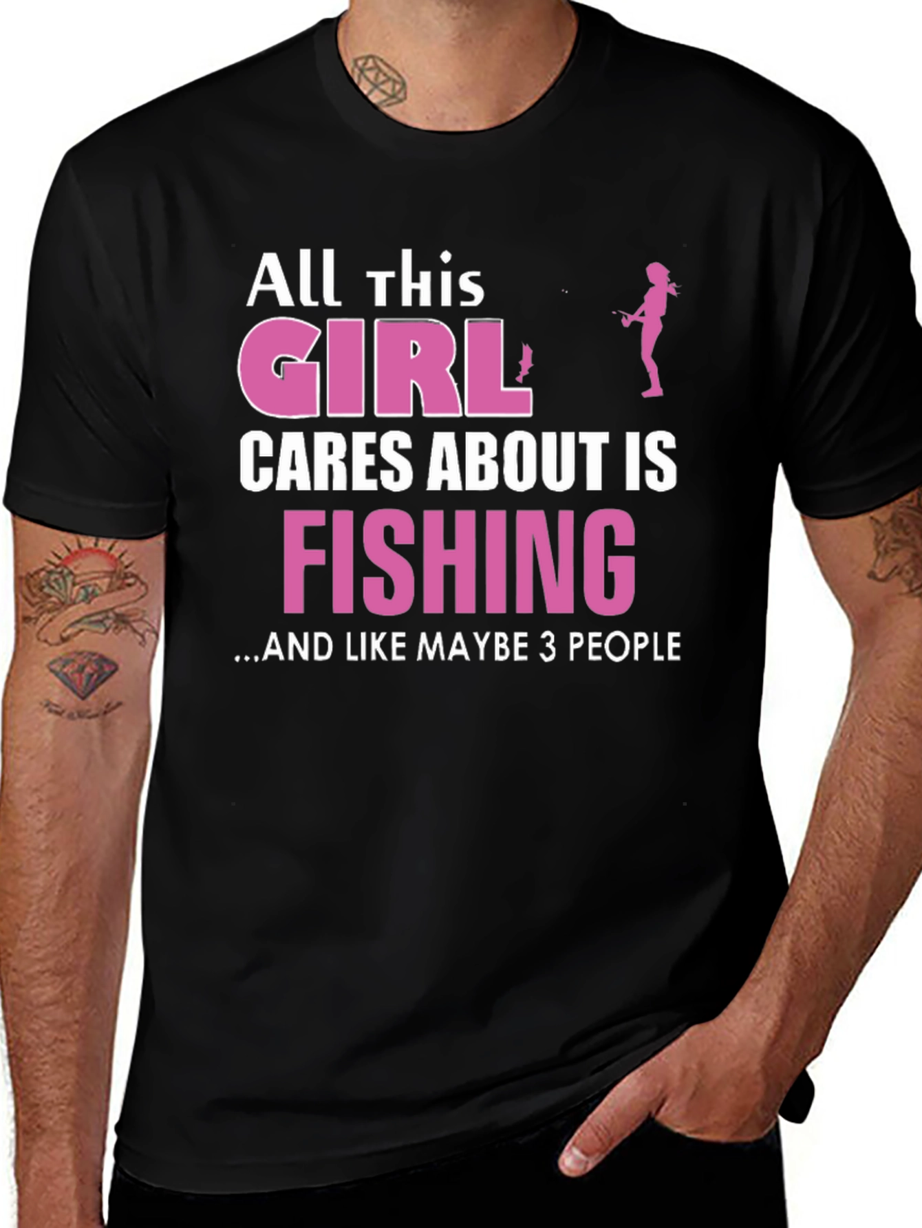 Variant 17 of Fishing Girl T-Shirt - Black