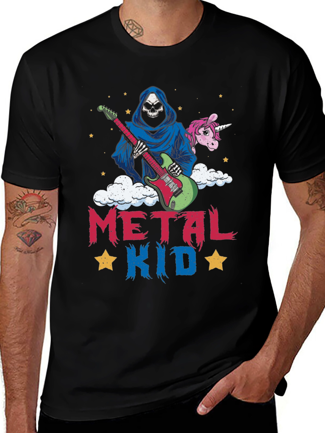 Variant 23 of Metal Kid T-Shirt Grim Reaper Unicorn Guitar Design