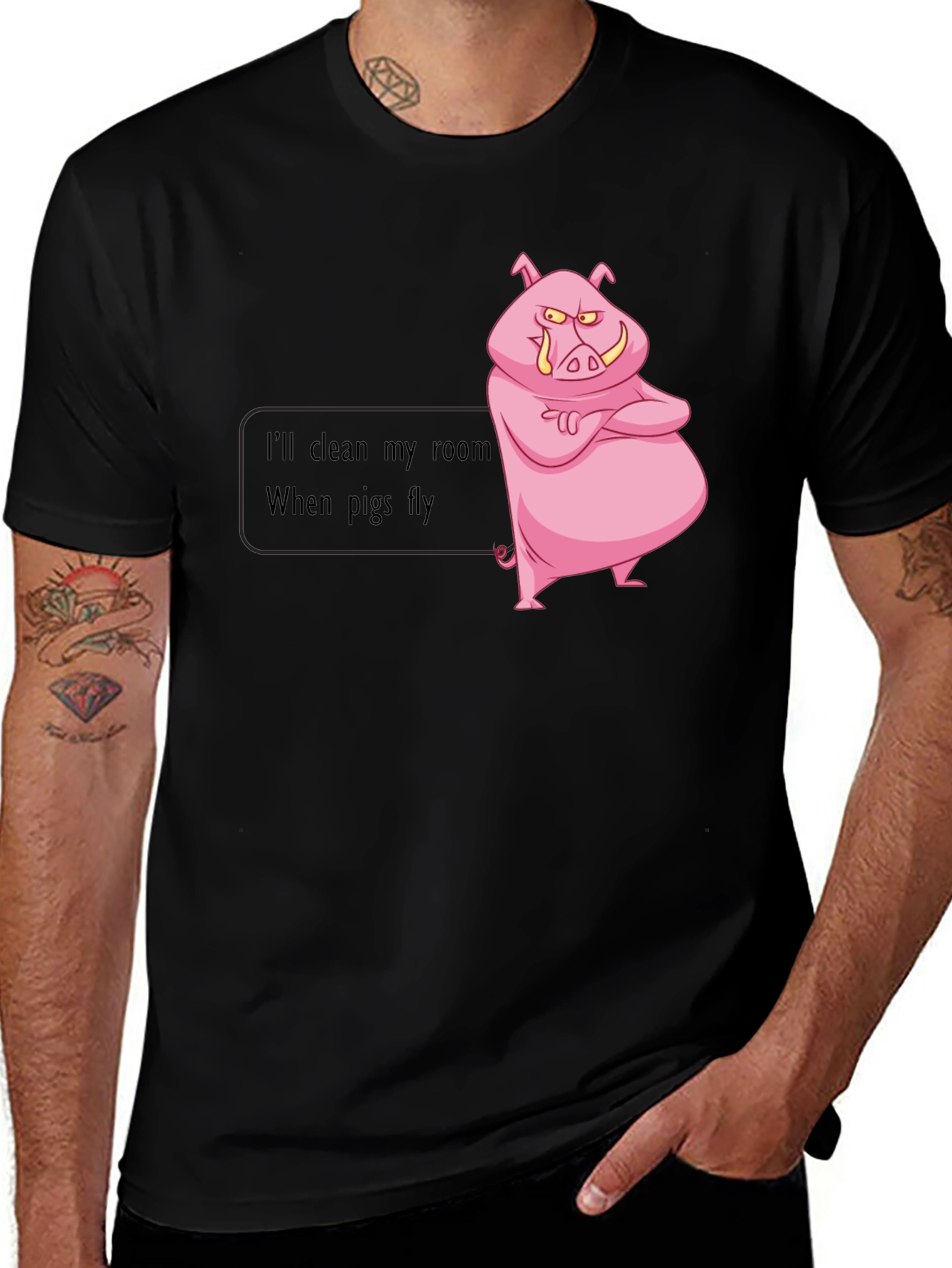 Black Funny "When Pigs Fly" Graphic Tee main image